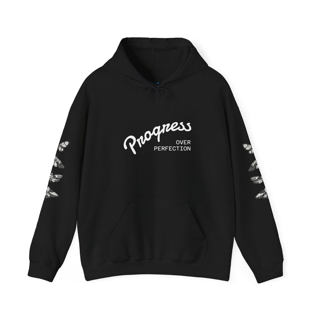 Progress Over Perfection Graphic Hooded Comfy Sweatshirt (Unisex) Black