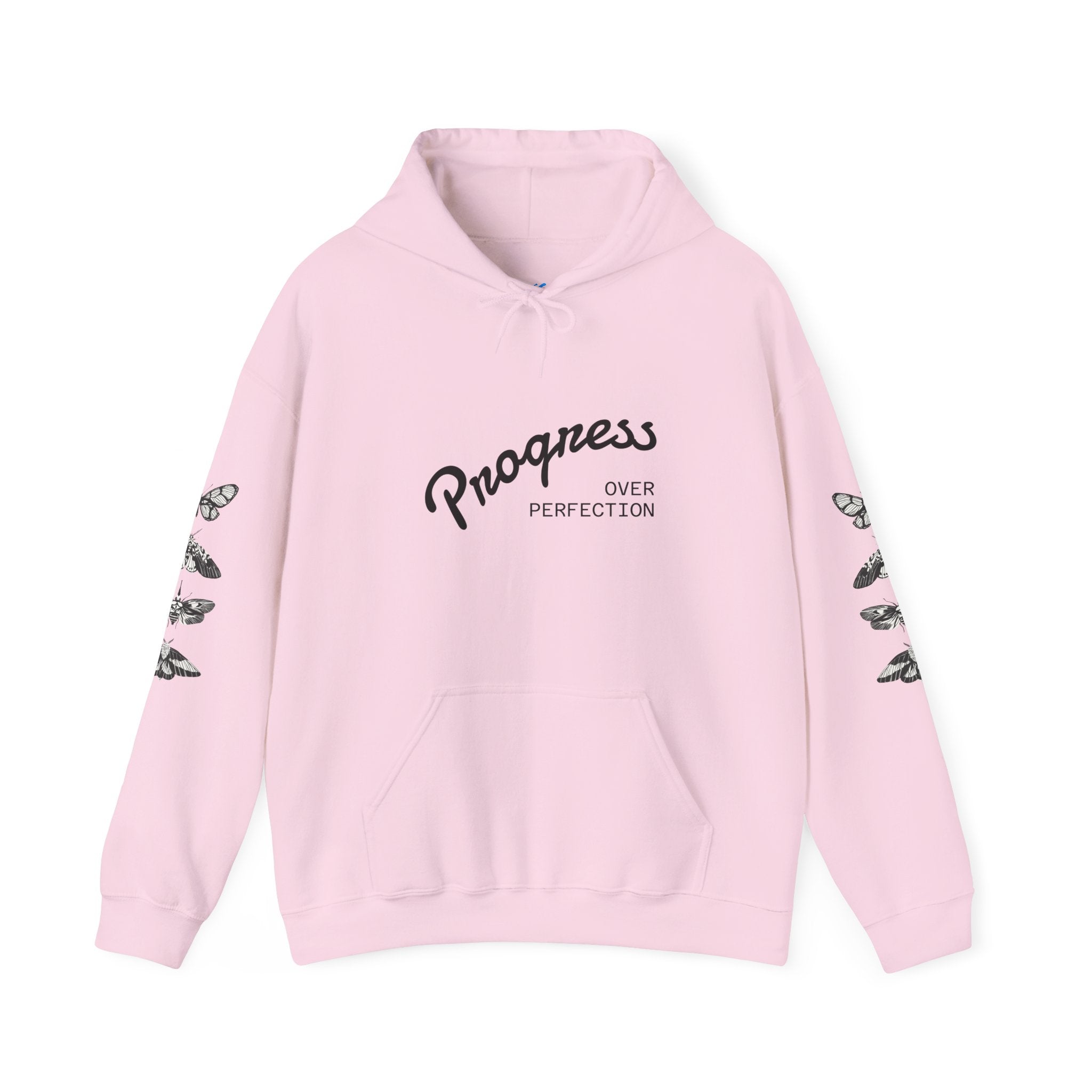 Progress Over Perfection Graphic Hooded Comfy Sweatshirt (Unisex) Soft Pink