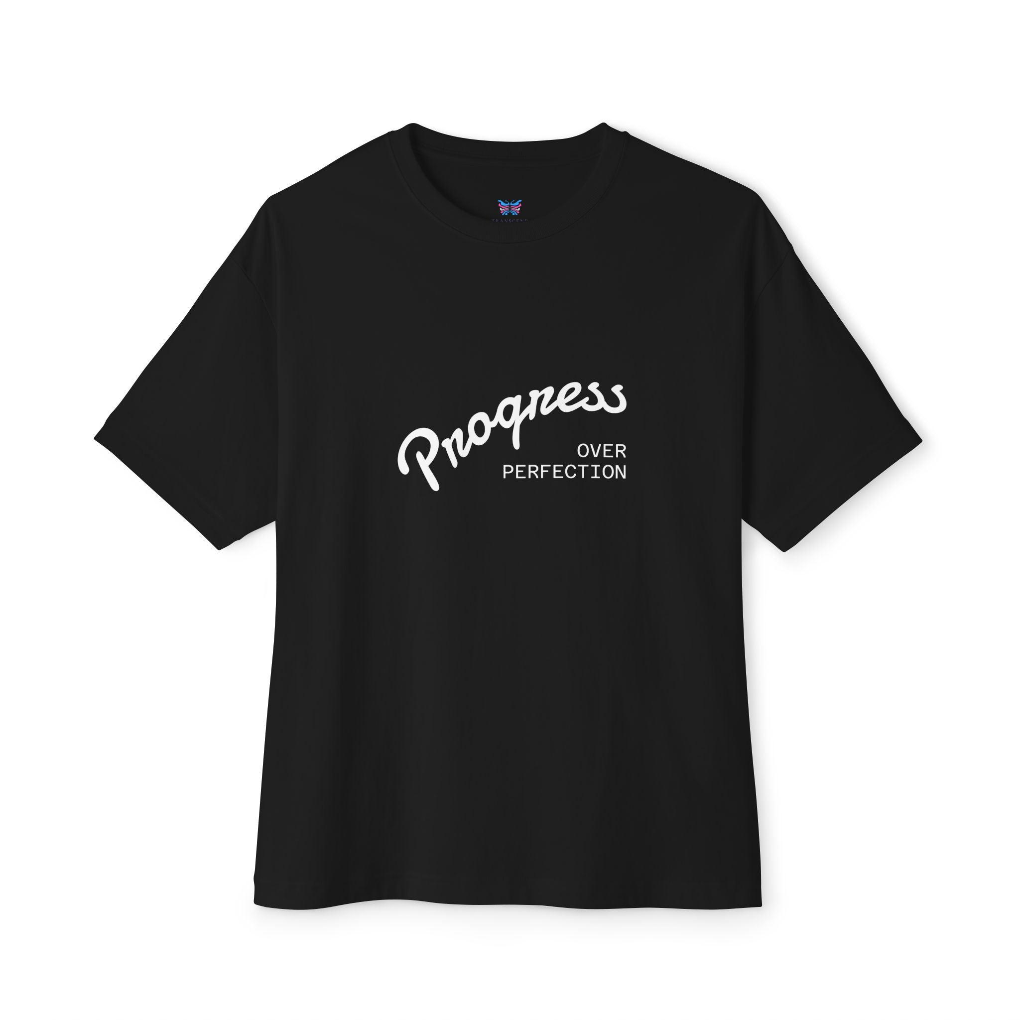 Progress Over Perfection Graphic Oversized Boxy T-Shirt (Unisex) Black