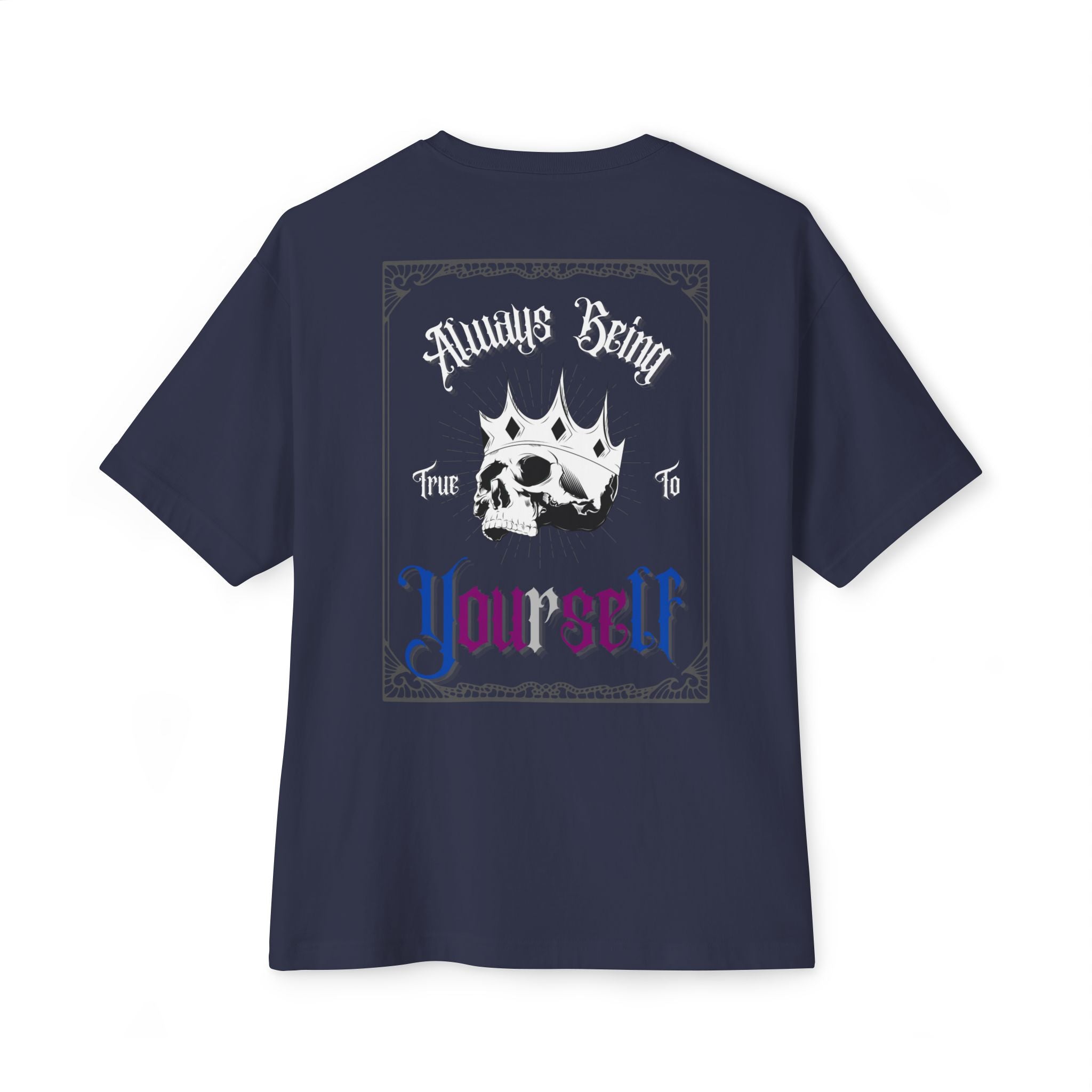 "Always Being True To Yourself" Gothic Graphic Oversized Tee (Unisex) Navy