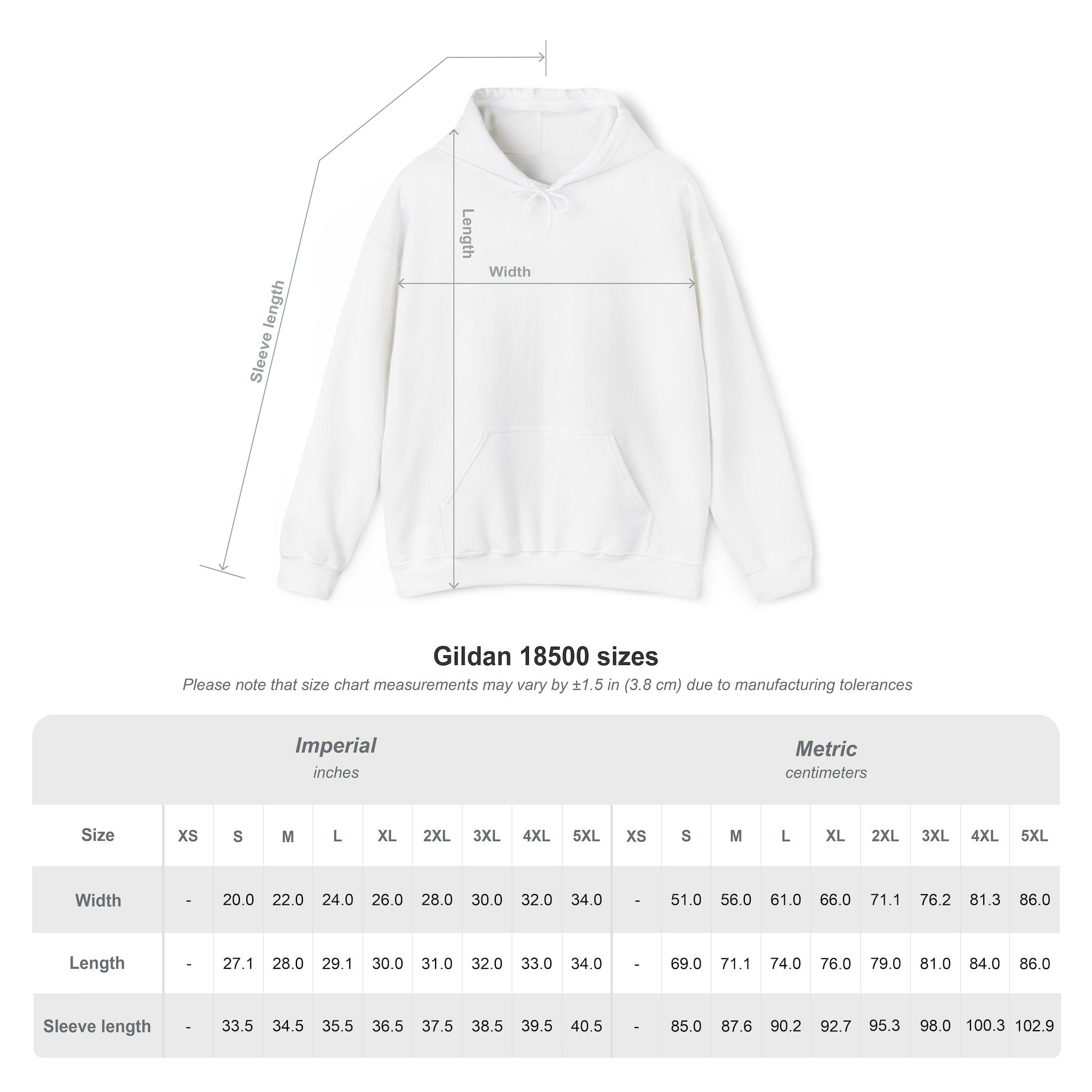Nightmare Collection Transcend Hooded Sweatshirt (Unisex) Size Chart