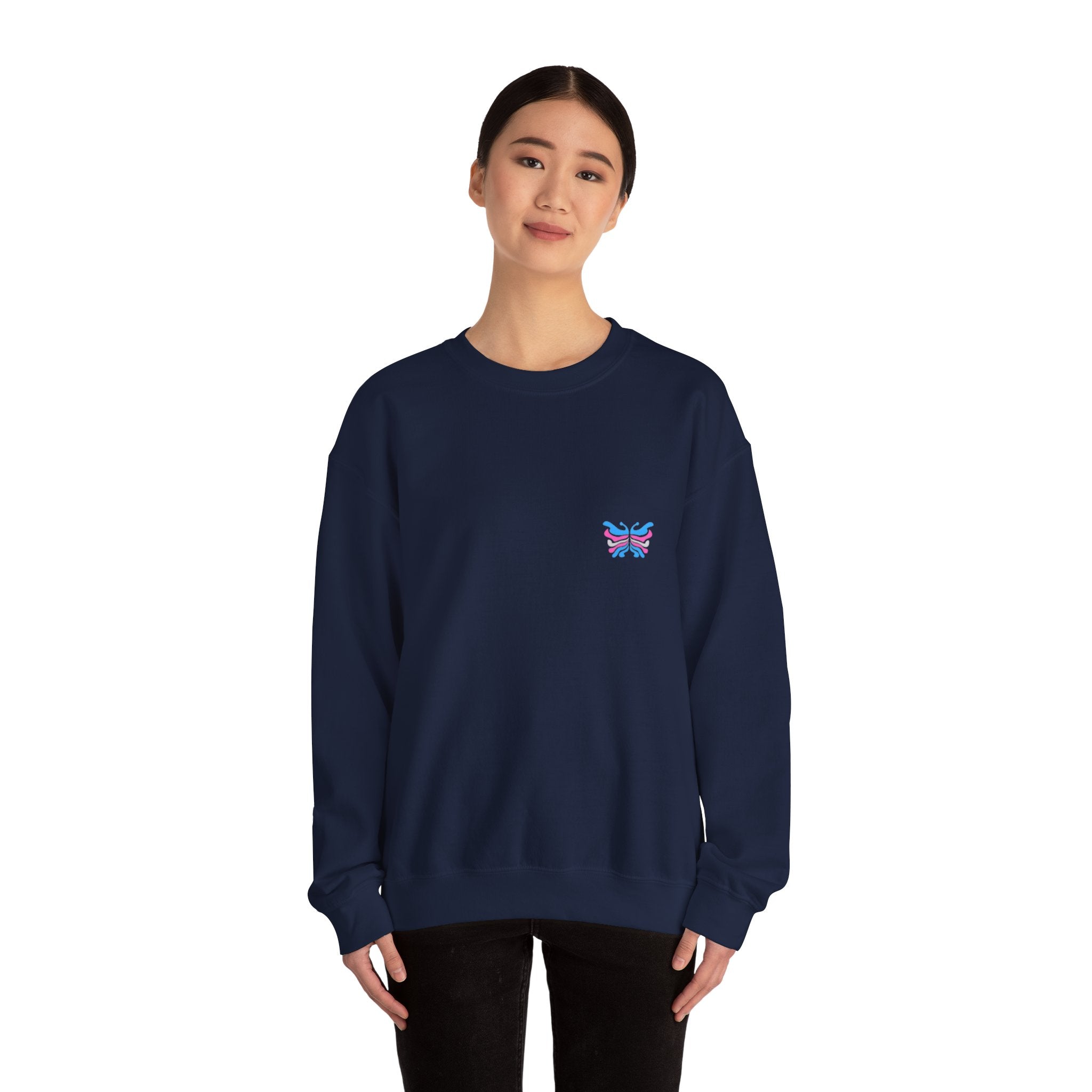 Transcend Logo Crewneck Graphic Long Sleeve Comfy Cotton (Unisex) Navy