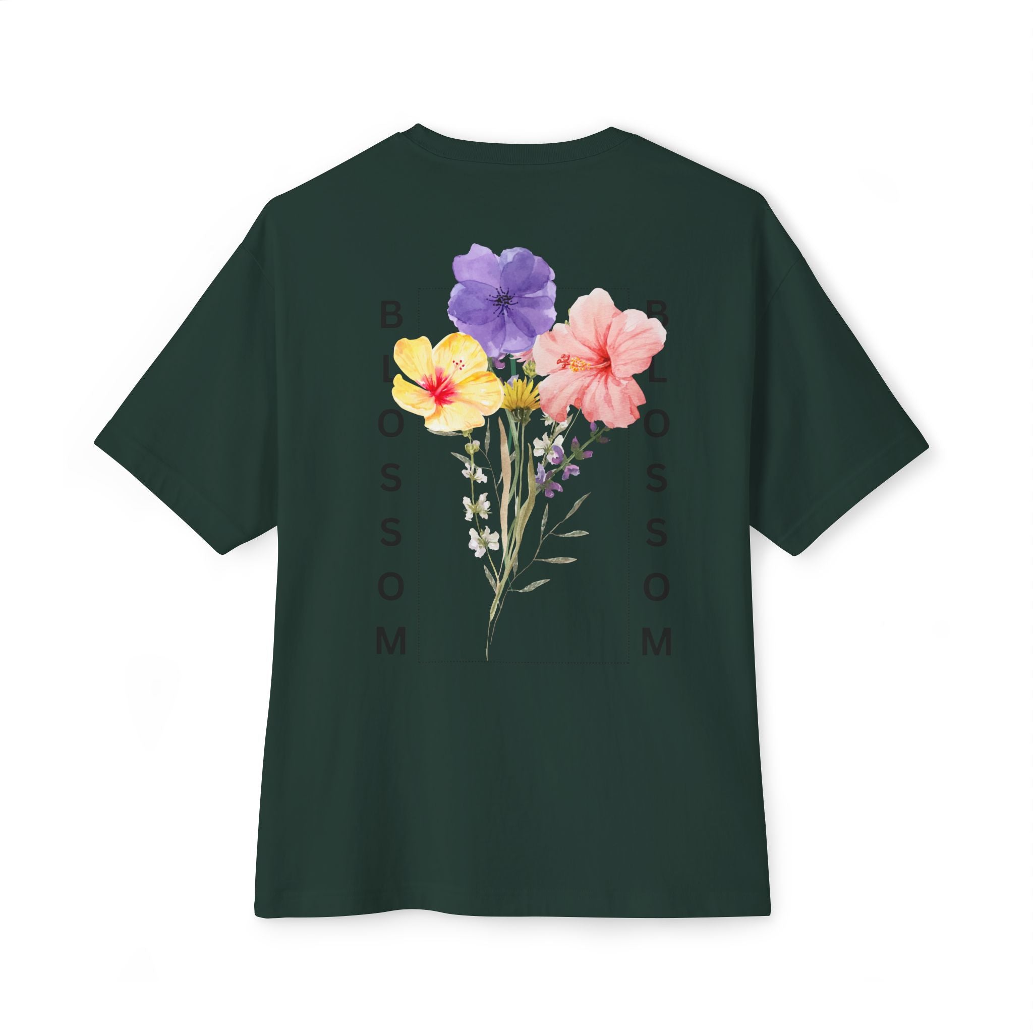 Blossom Floral Tee Shirt Transcend Graphic Oversized Shirt (Unisex) Forest Green