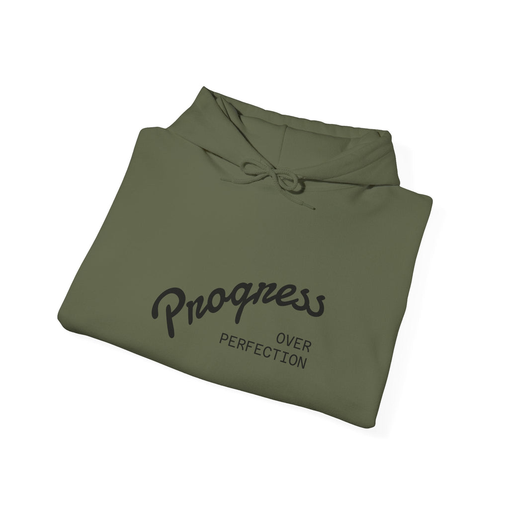 Progress Over Perfection Graphic Hooded Comfy Sweatshirt (Unisex) Military Green