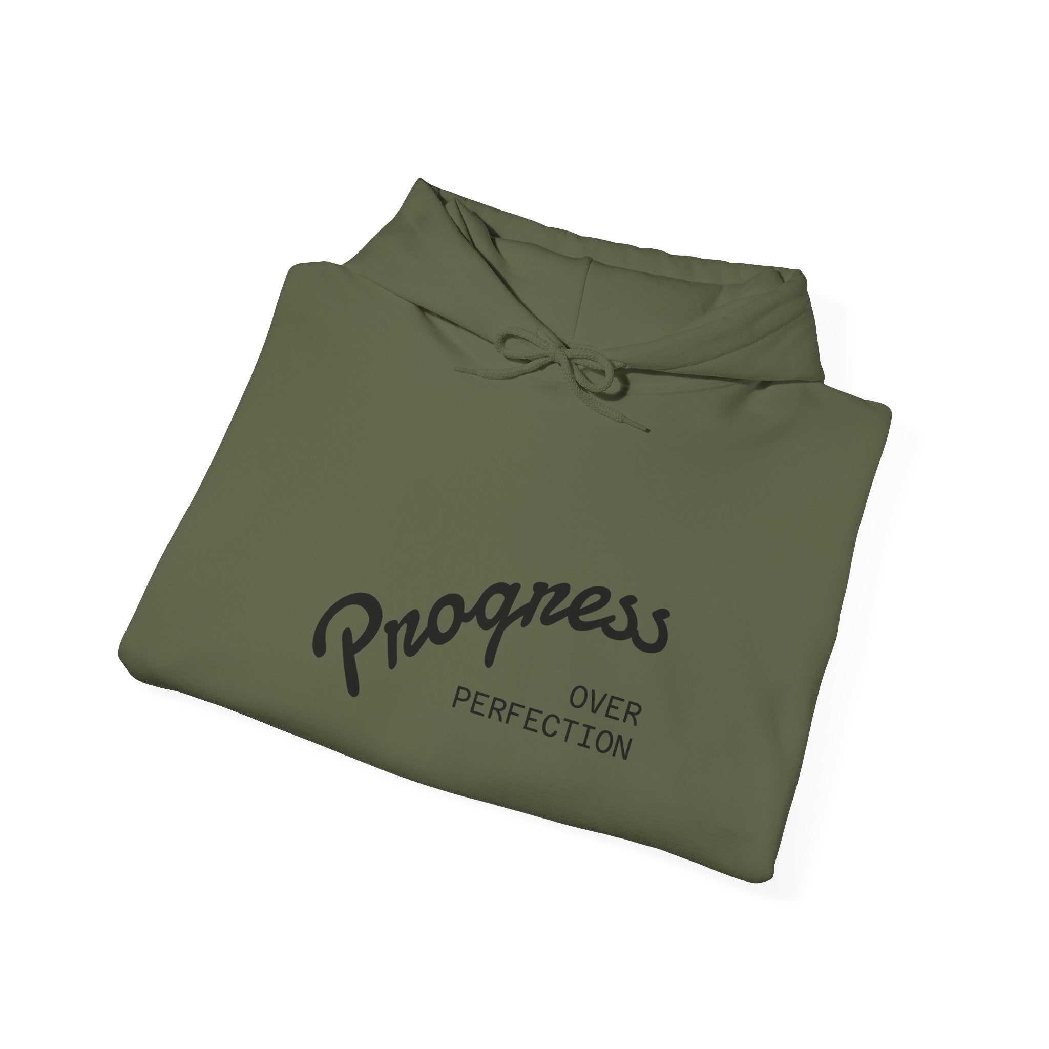 Progress Over Perfection Graphic Hooded Comfy Sweatshirt (Unisex) Military Green