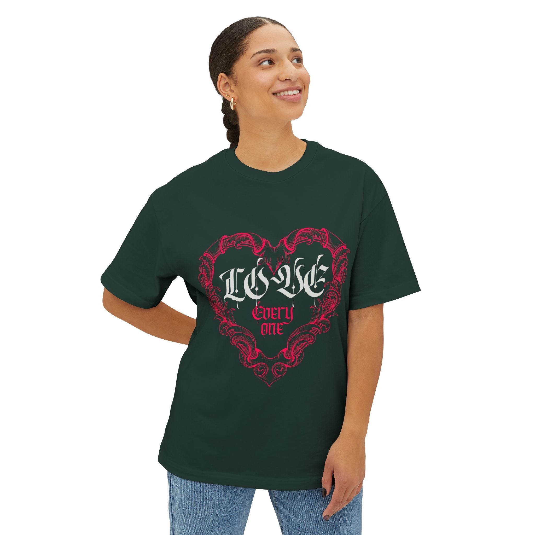 Love Everyone Gothic Graphic Oversized Transcend T-Shirt (Unisex) Forest Green