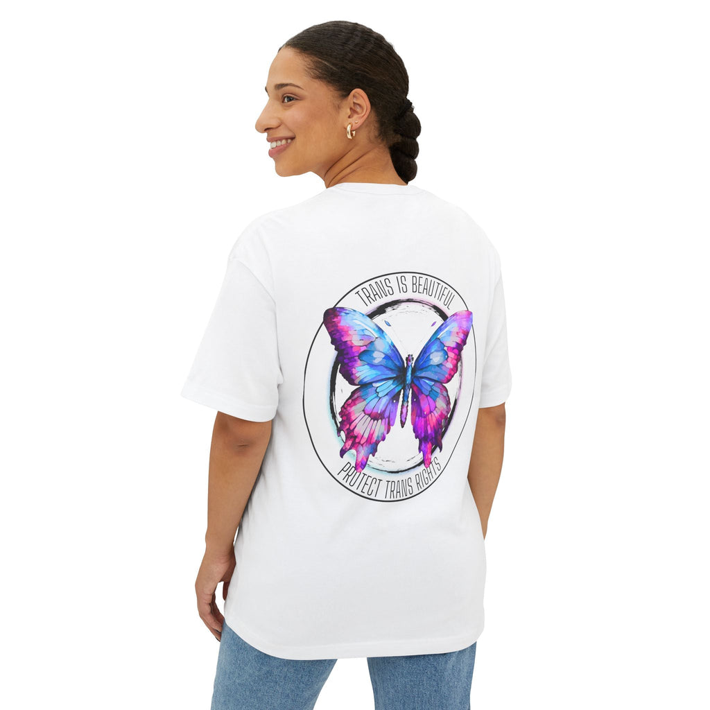 Trans Is Beautiful Butterfly Graphic Comfy Cotton T-Shirt (Unisex) White