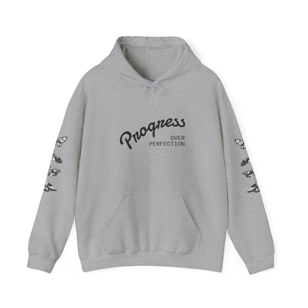 Progress Over Perfection Graphic Hooded Comfy Sweatshirt (Unisex) Athletic Grey