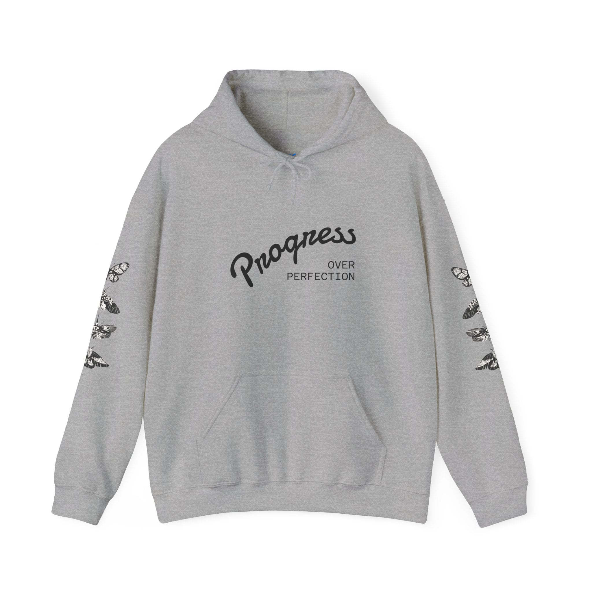 Progress Over Perfection Graphic Hooded Comfy Sweatshirt (Unisex) Athletic Grey