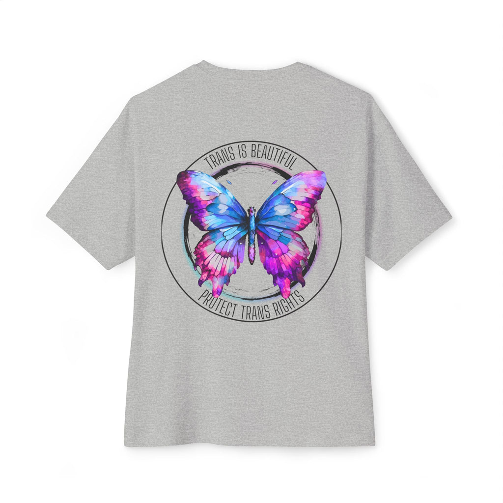 Trans Is Beautiful Butterfly Graphic Comfy Cotton T-Shirt (Unisex) Athletic Grey