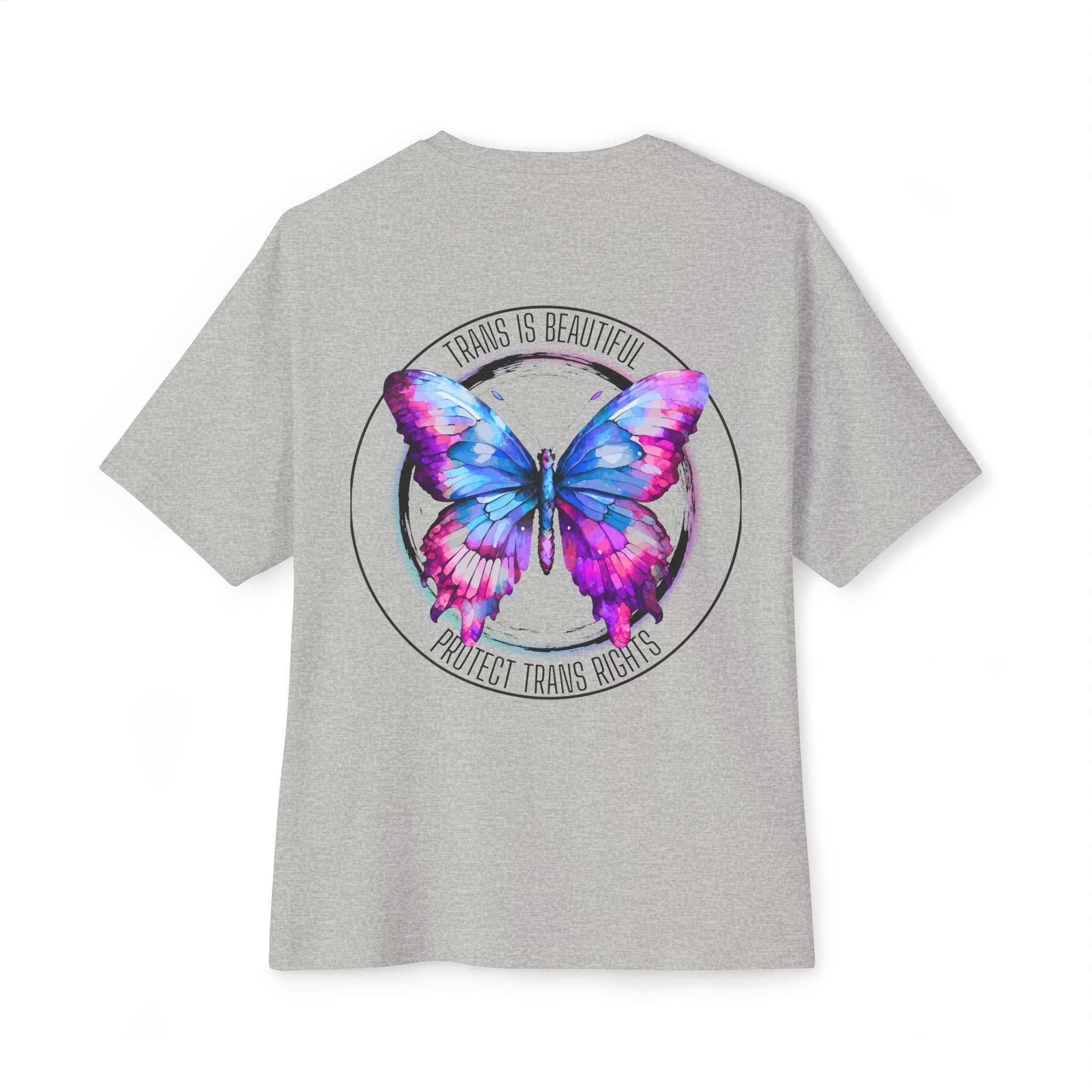 Trans Is Beautiful Butterfly Graphic Comfy Cotton T-Shirt (Unisex) Athletic Grey