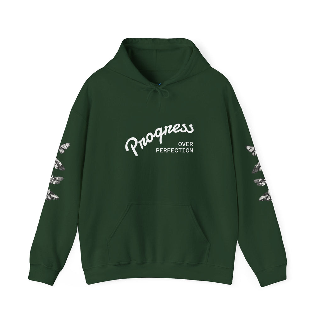 Progress Over Perfection Graphic Hooded Comfy Sweatshirt (Unisex) Forest Green