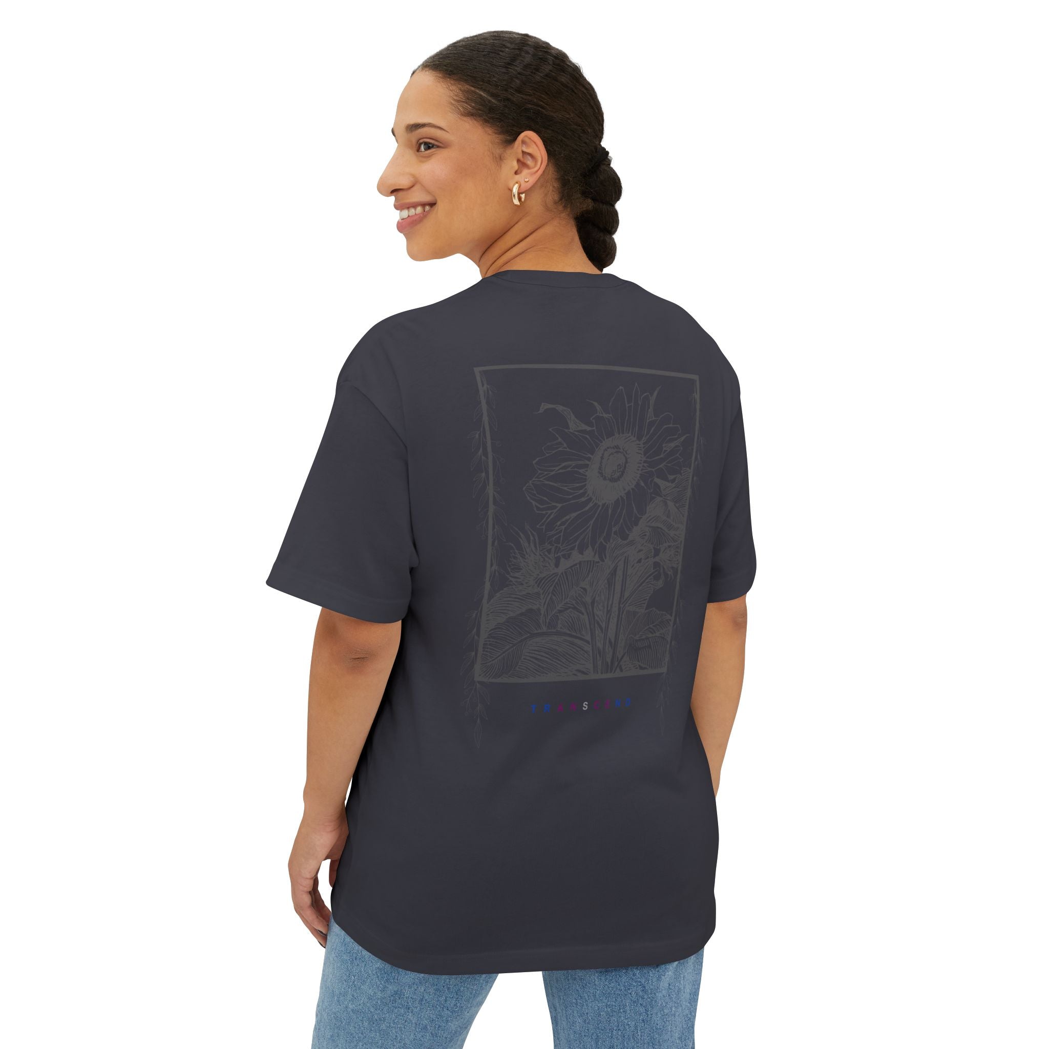 Grayed Sunflower Gothic Graphic Oversized Transcend T-Shirt (Unisex) Dark Gray
