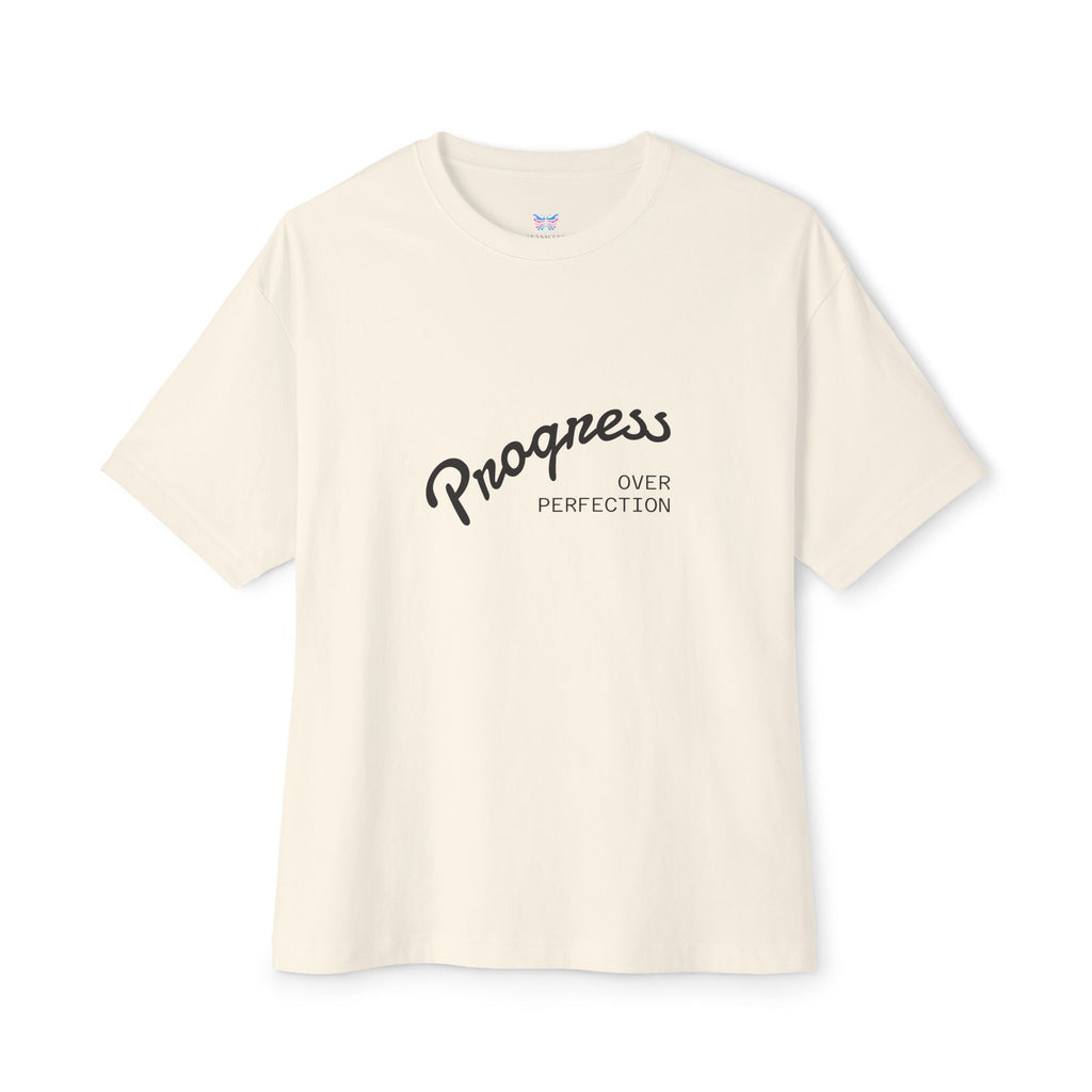 Progress Over Perfection Graphic Oversized Boxy T-Shirt (Unisex) Natural