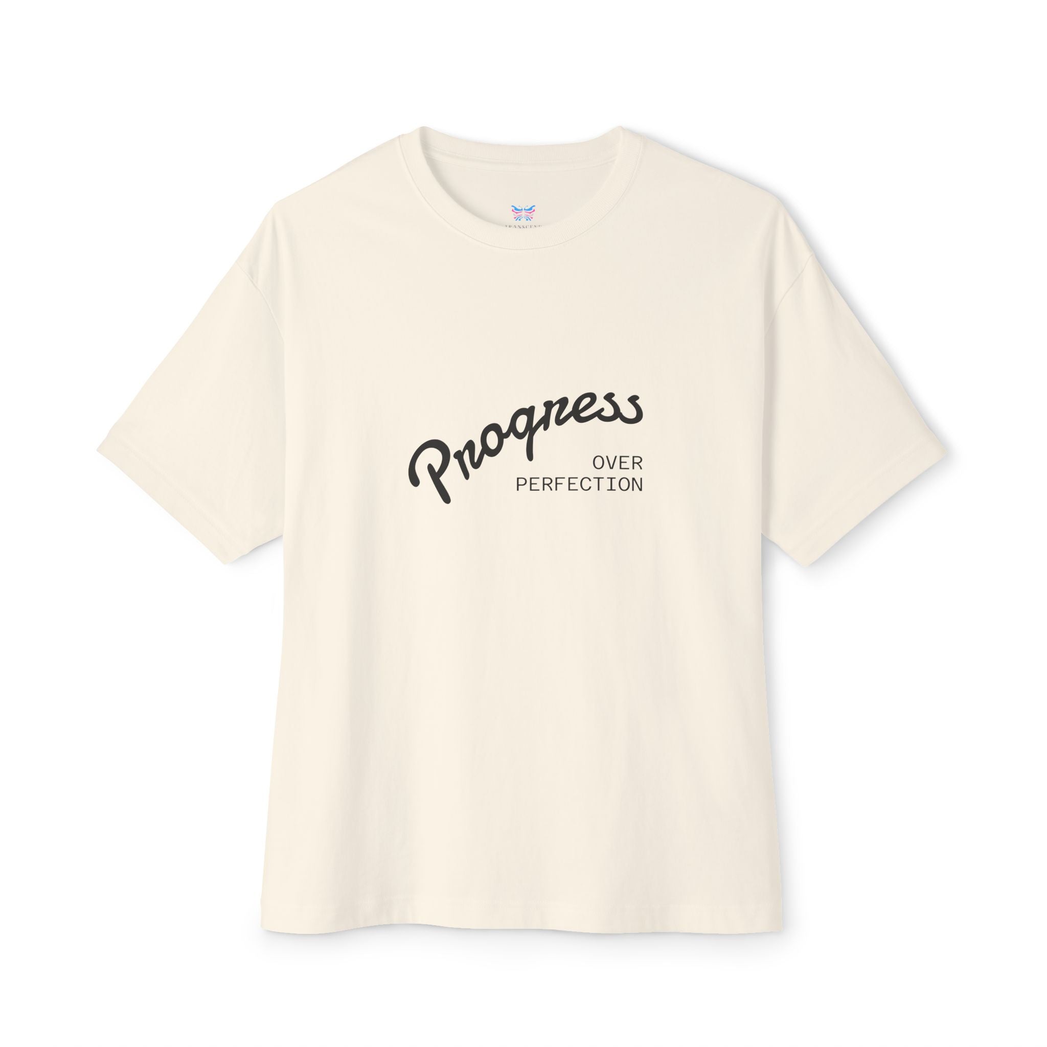 Progress Over Perfection Graphic Oversized Boxy T-Shirt (Unisex) Natural