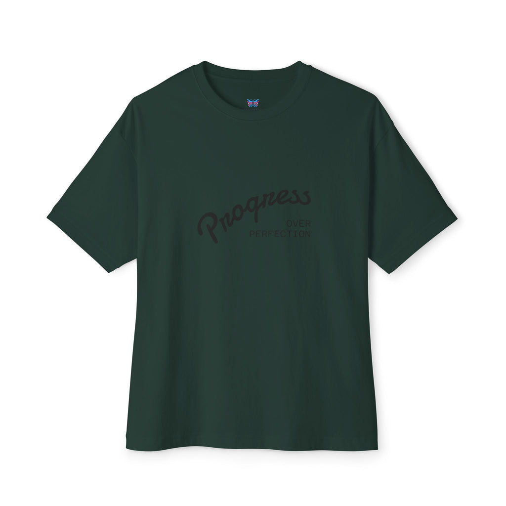 Progress Over Perfection Graphic Oversized Boxy T-Shirt (Unisex) Forest Green