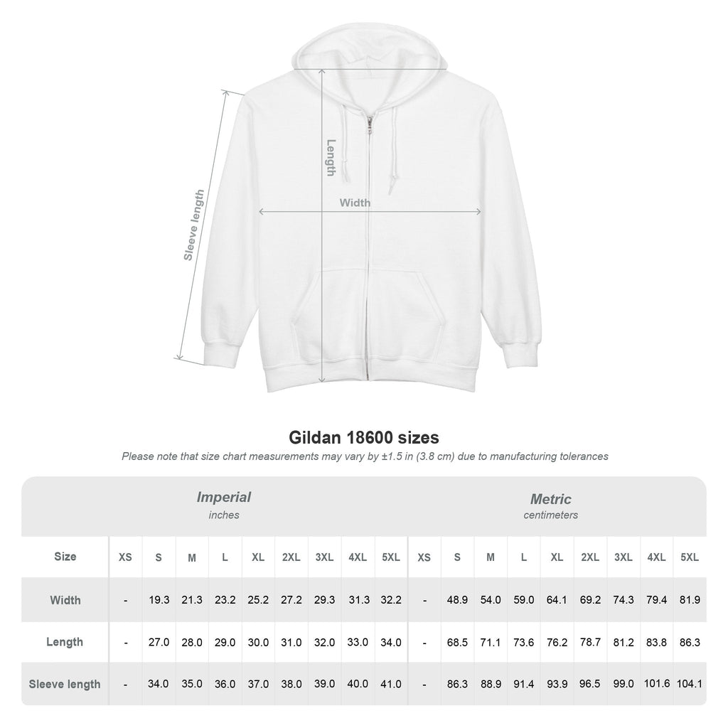 Nightmare Collection Zip-Up Transcend Hoodie (Unisex) Size Chart