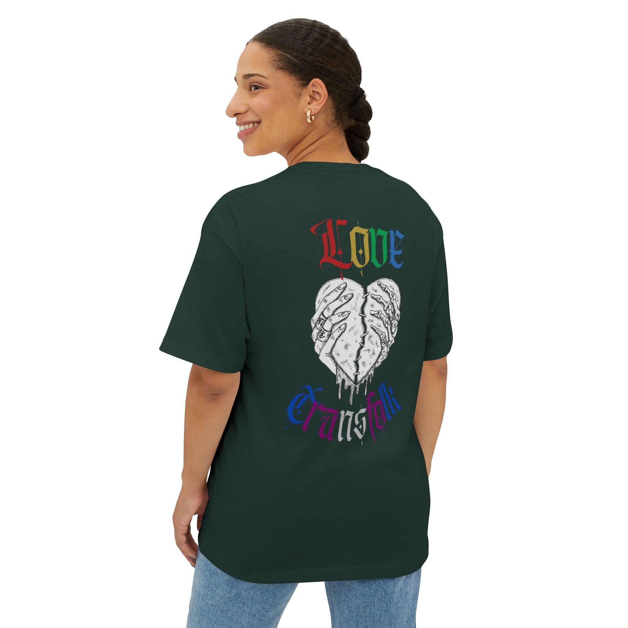 Love Transfolk Gothic Graphic Oversized Transcend T-Shirt (Unisex) Forest Green
