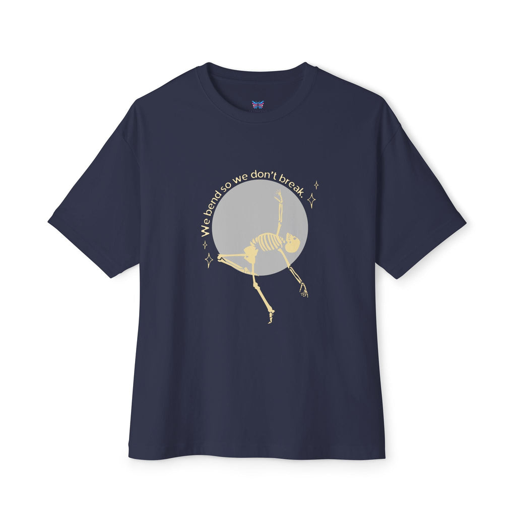 "We Bend So We Don’t Break" Skeleton Gothic Graphic T-Shirt (Unisex) Navy
