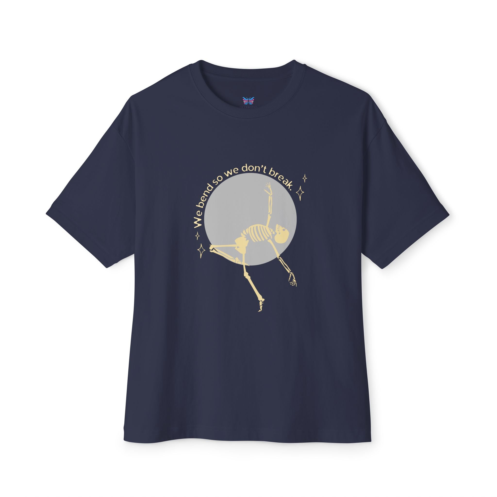 "We Bend So We Don’t Break" Skeleton Gothic Graphic T-Shirt (Unisex) Navy