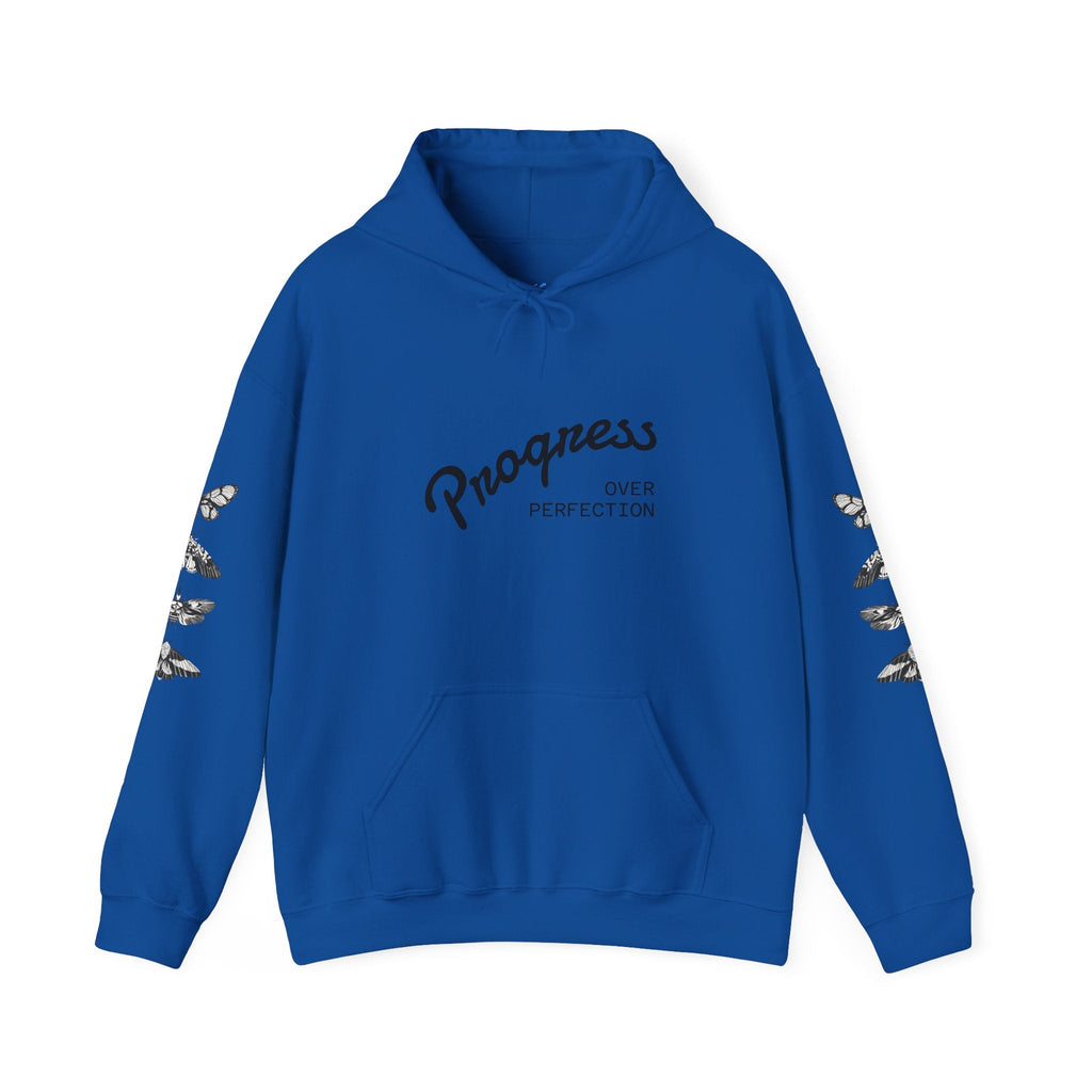 Progress Over Perfection Graphic Hooded Comfy Sweatshirt (Unisex) Royal Blue