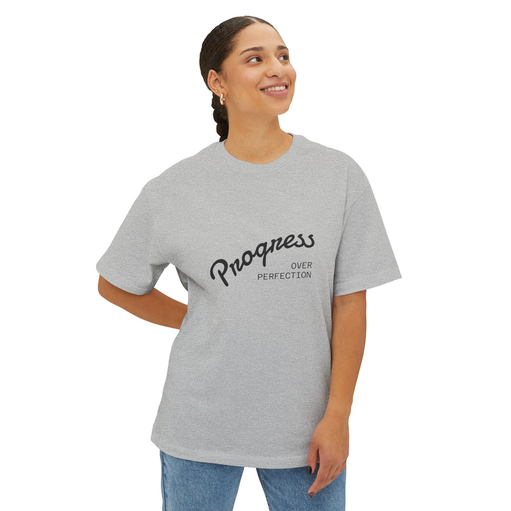 Progress Over Perfection Graphic Oversized Boxy T-Shirt (Unisex) Athletic Grey