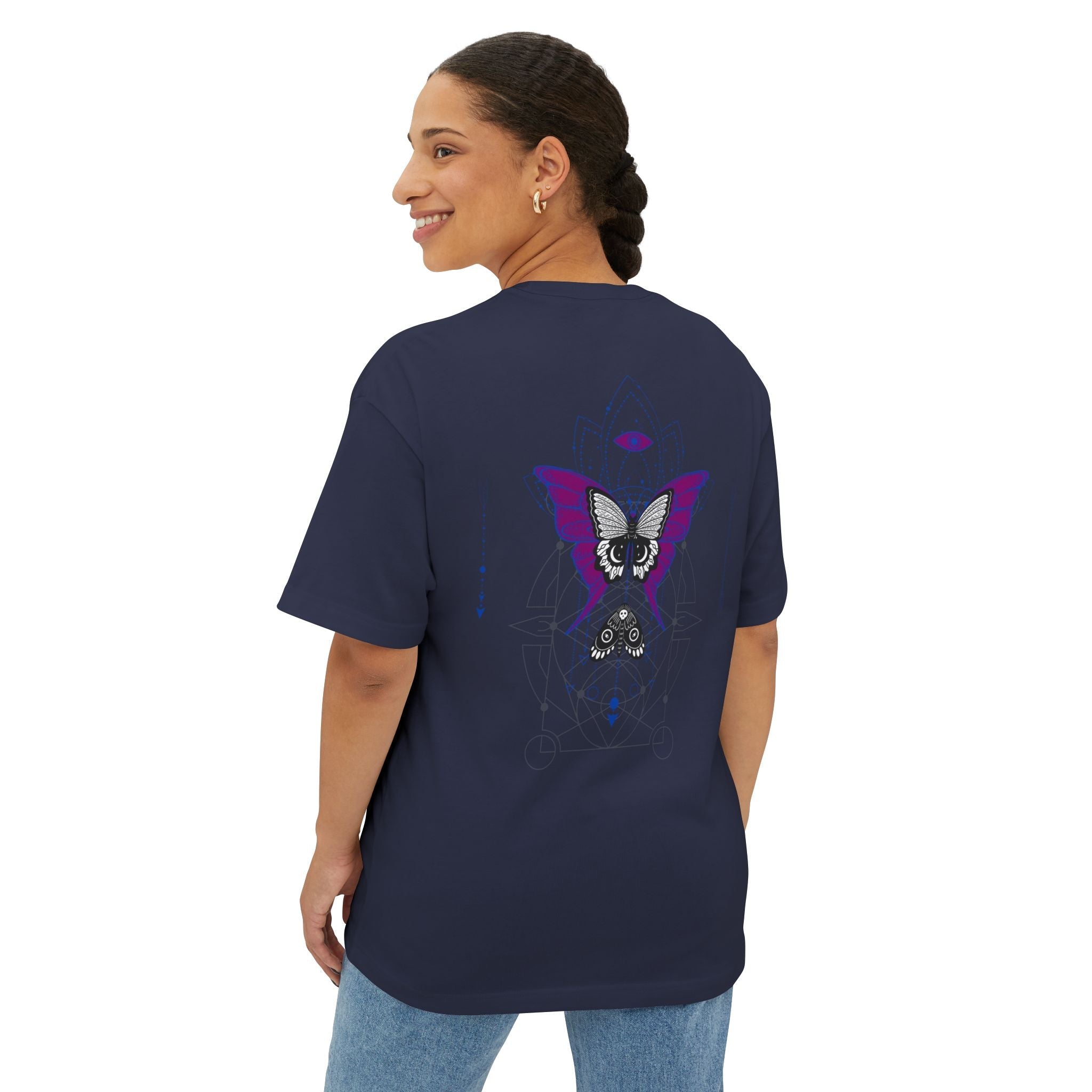 Geometric Butterfly Gothic Graphic Transcend T-Shirt (Unisex) Navy