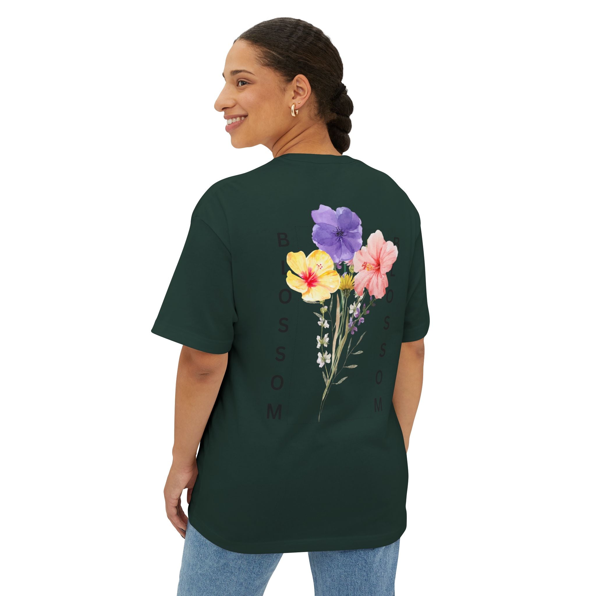 Blossom Floral Tee Shirt Transcend Graphic Oversized Shirt (Unisex) Forest Green