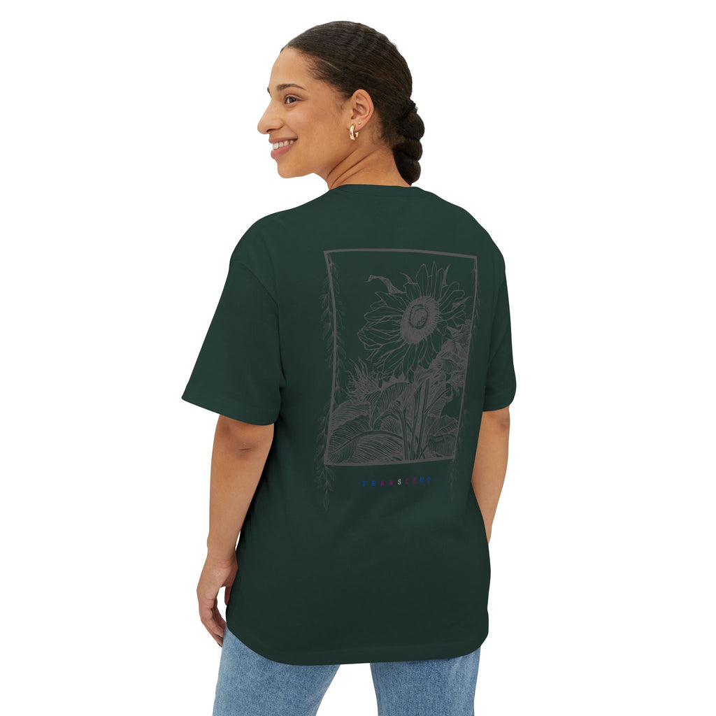 Grayed Sunflower Gothic Graphic Oversized Transcend T-Shirt (Unisex) Forest Green