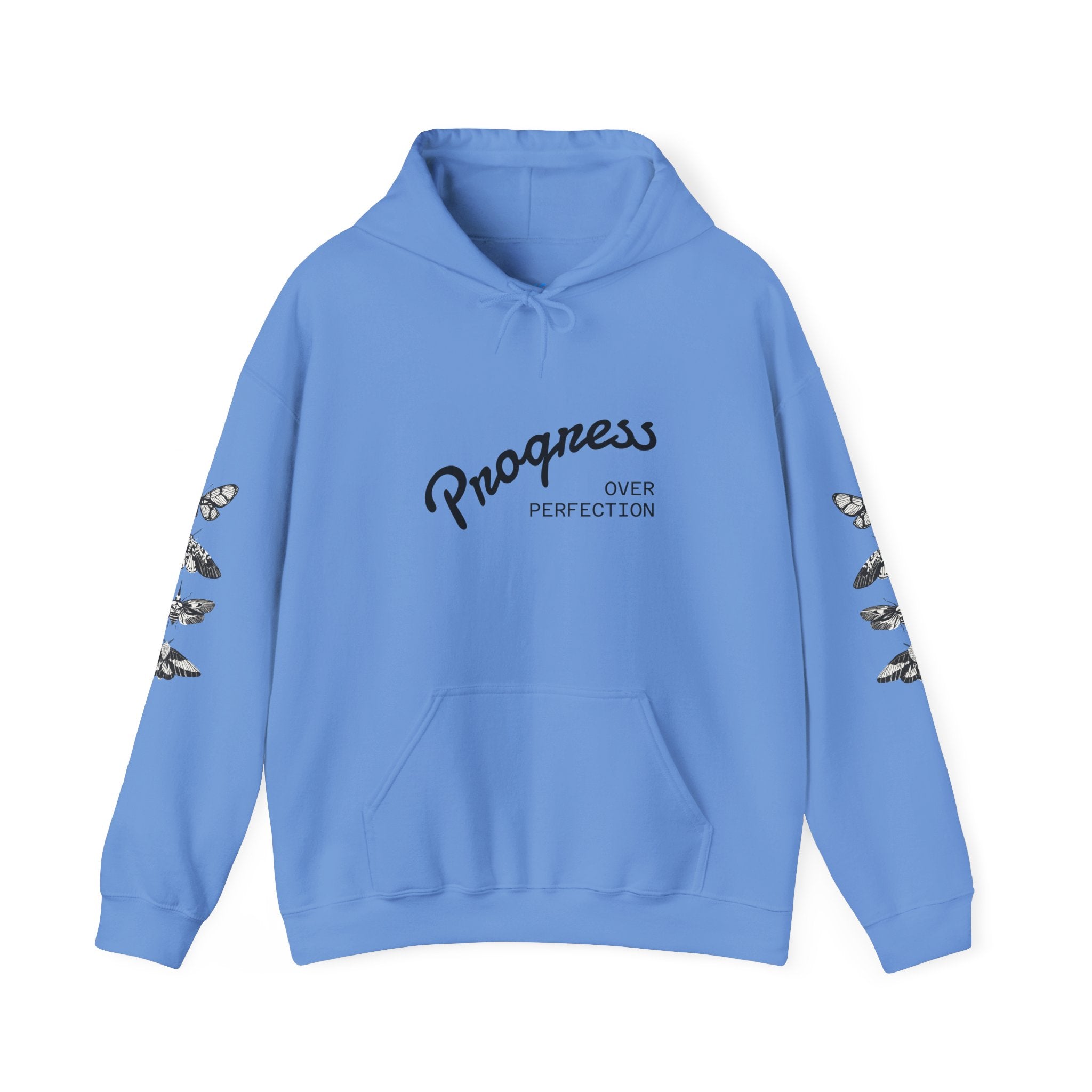 Progress Over Perfection Graphic Hooded Comfy Sweatshirt (Unisex) Carolina Blue
