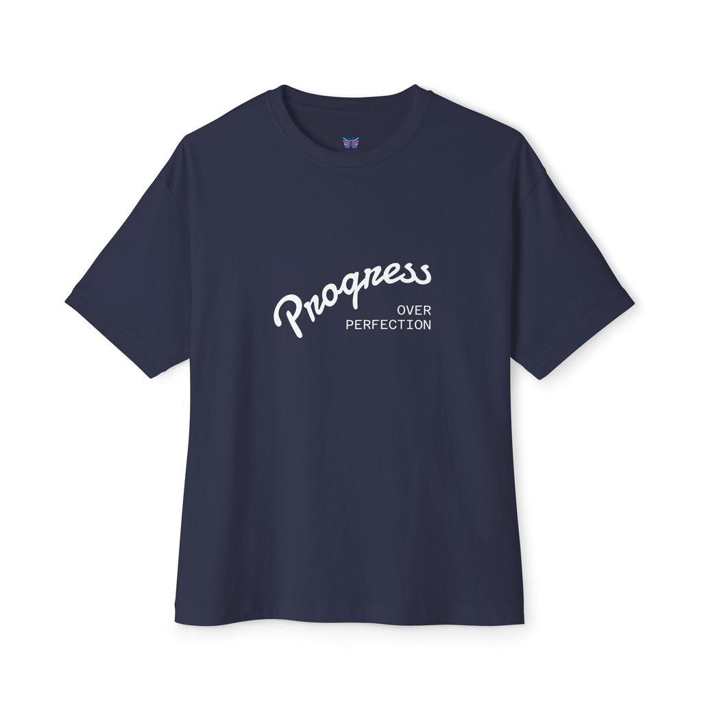 Progress Over Perfection Graphic Oversized Boxy T-Shirt (Unisex) Navy