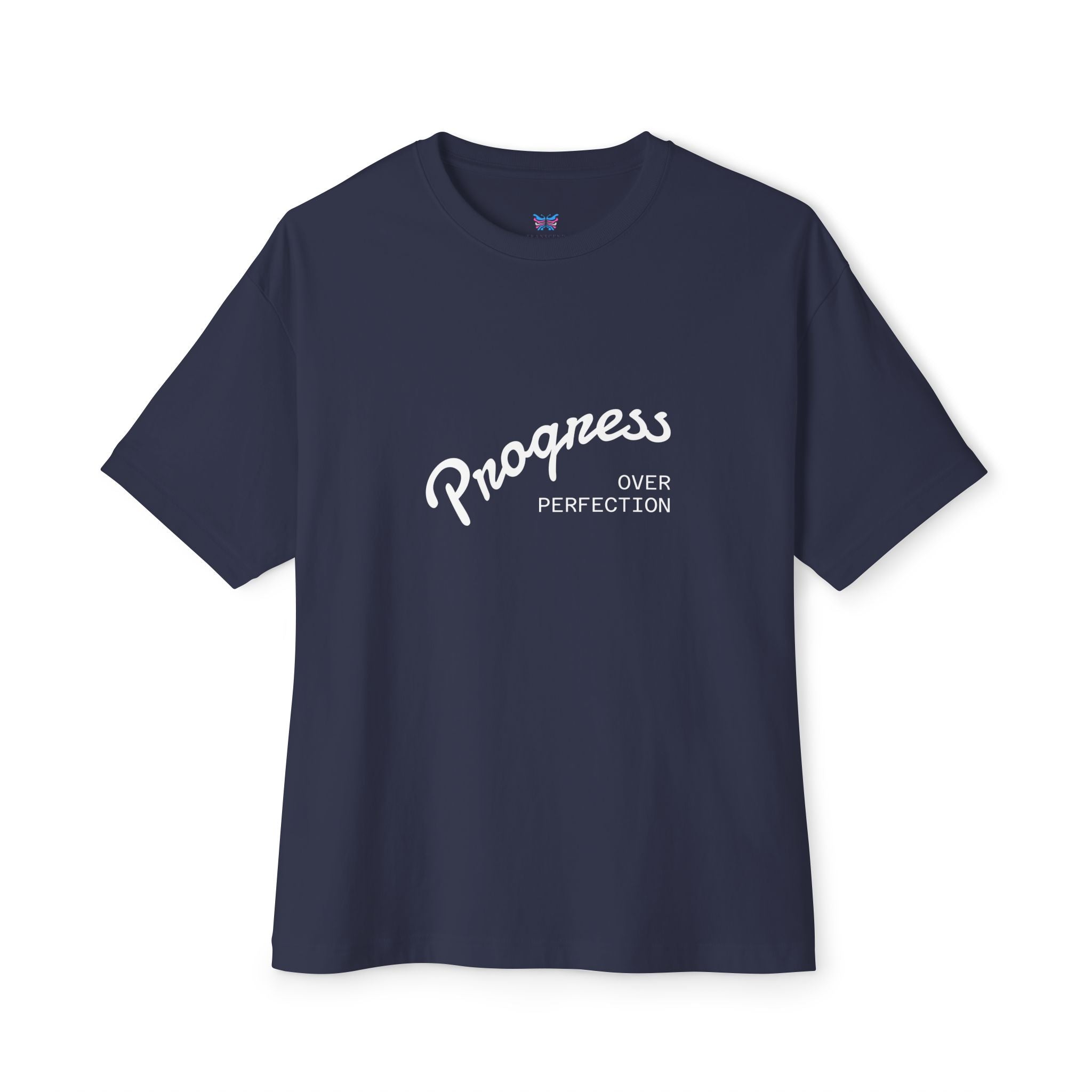 Progress Over Perfection Graphic Oversized Boxy T-Shirt (Unisex) Navy