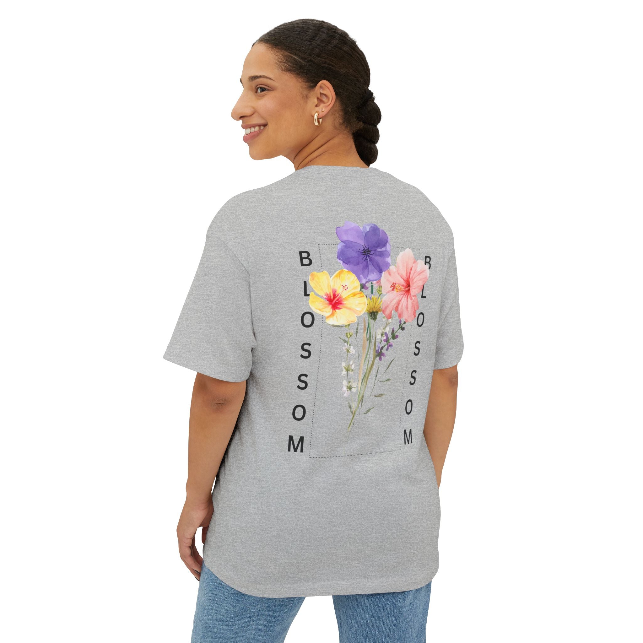 Blossom Floral Tee Shirt Transcend Graphic Oversized Shirt (Unisex) Athletic Grey