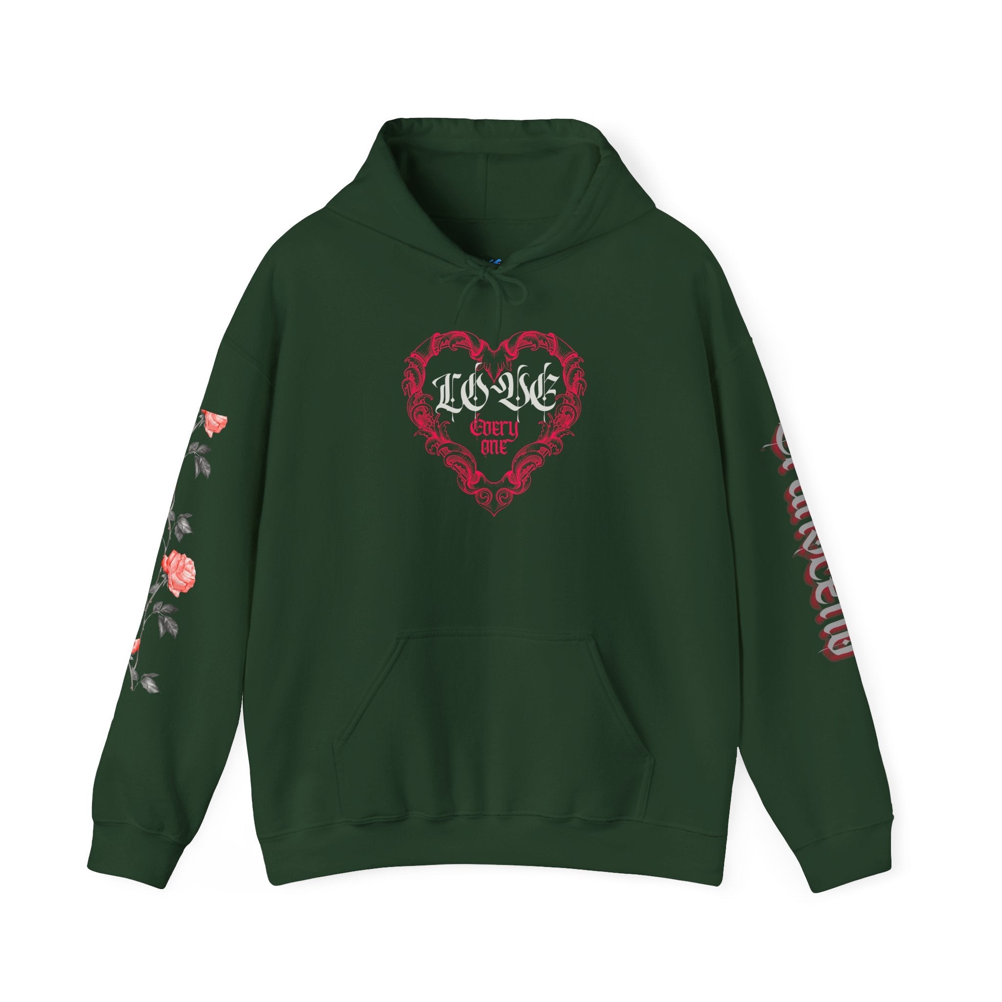 Love Everyone Gothic Graphic Transcend Hoodie Sweatshirt (Unisex) Forest Green