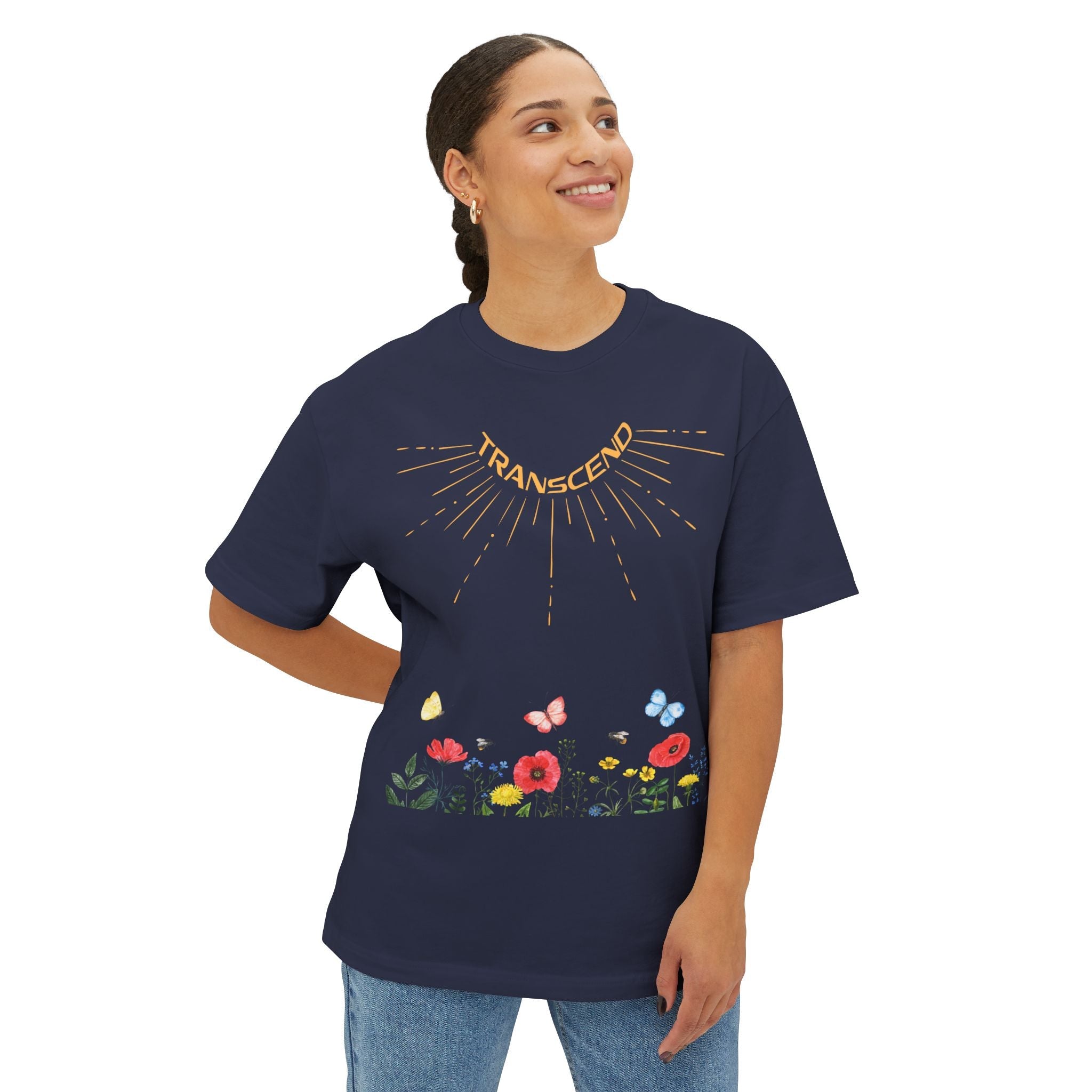 Rise And Grow Garden Transcend Graphic Oversized T-Shirt (Unisex) Navy