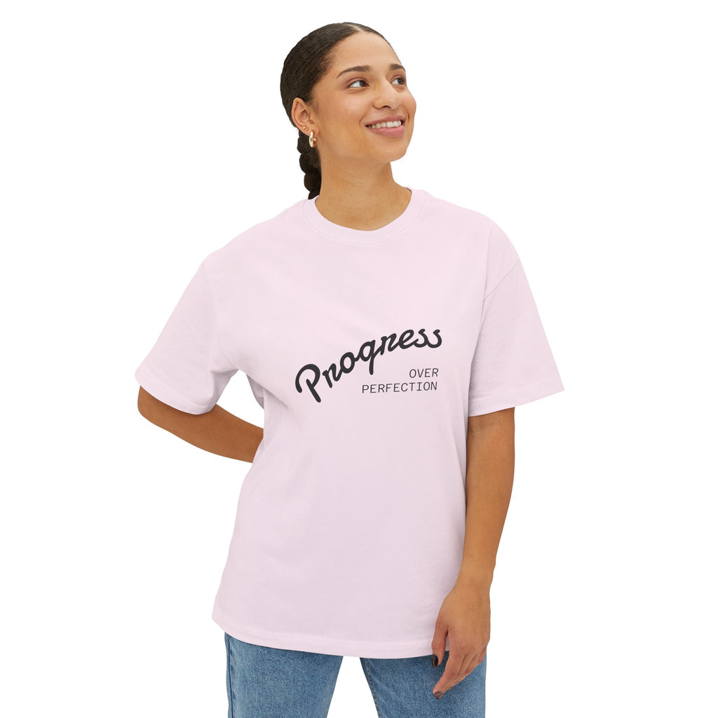 Progress Over Perfection Graphic Oversized Boxy T-Shirt (Unisex) Soft Pink