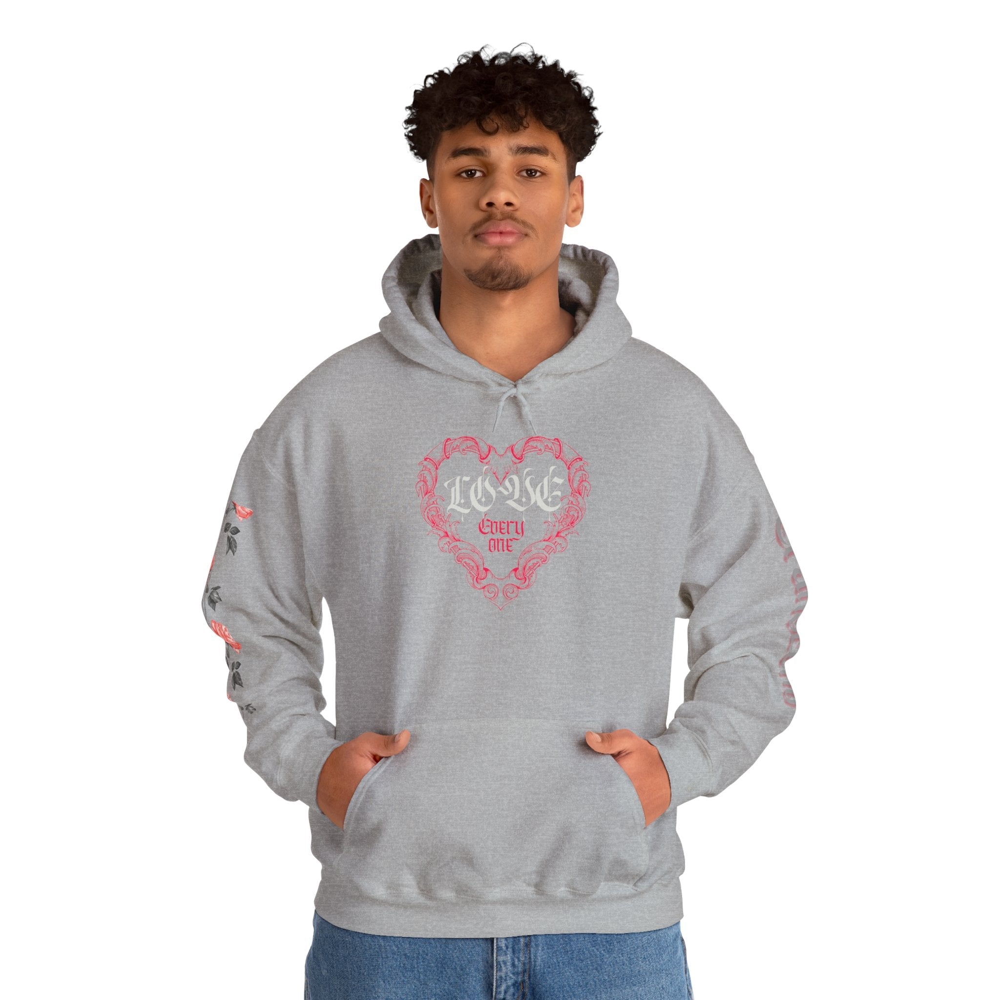 Love Everyone Gothic Graphic Transcend Hoodie Sweatshirt (Unisex) Sport Gray