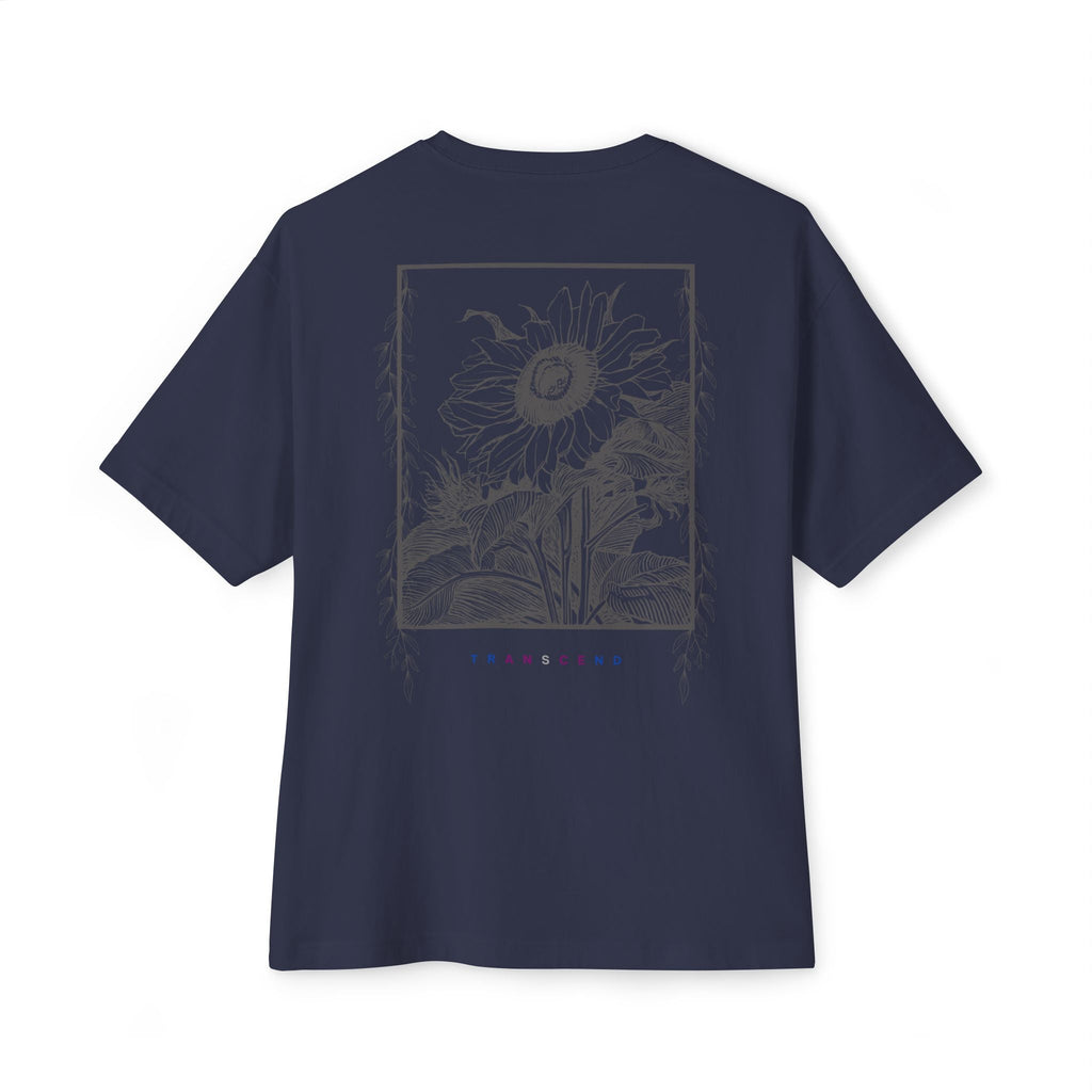 Grayed Sunflower Gothic Graphic Oversized Transcend T-Shirt (Unisex) Navy