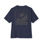 Grayed Sunflower Gothic Graphic Oversized Transcend T-Shirt (Unisex) Navy