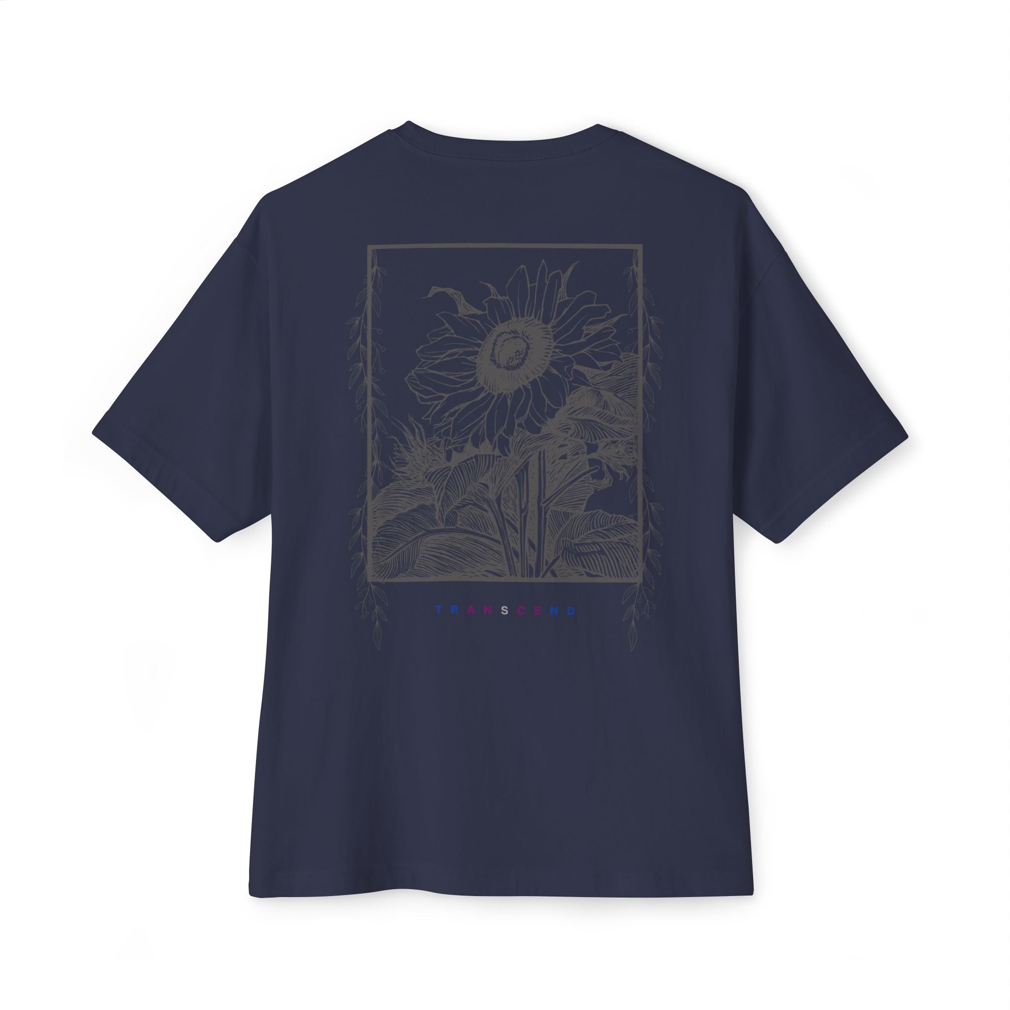 Grayed Sunflower Gothic Graphic Oversized Transcend T-Shirt (Unisex) Navy