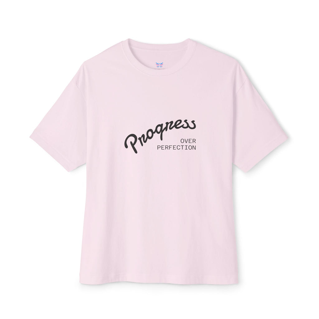 Progress Over Perfection Graphic Oversized Boxy T-Shirt (Unisex) Soft Pink