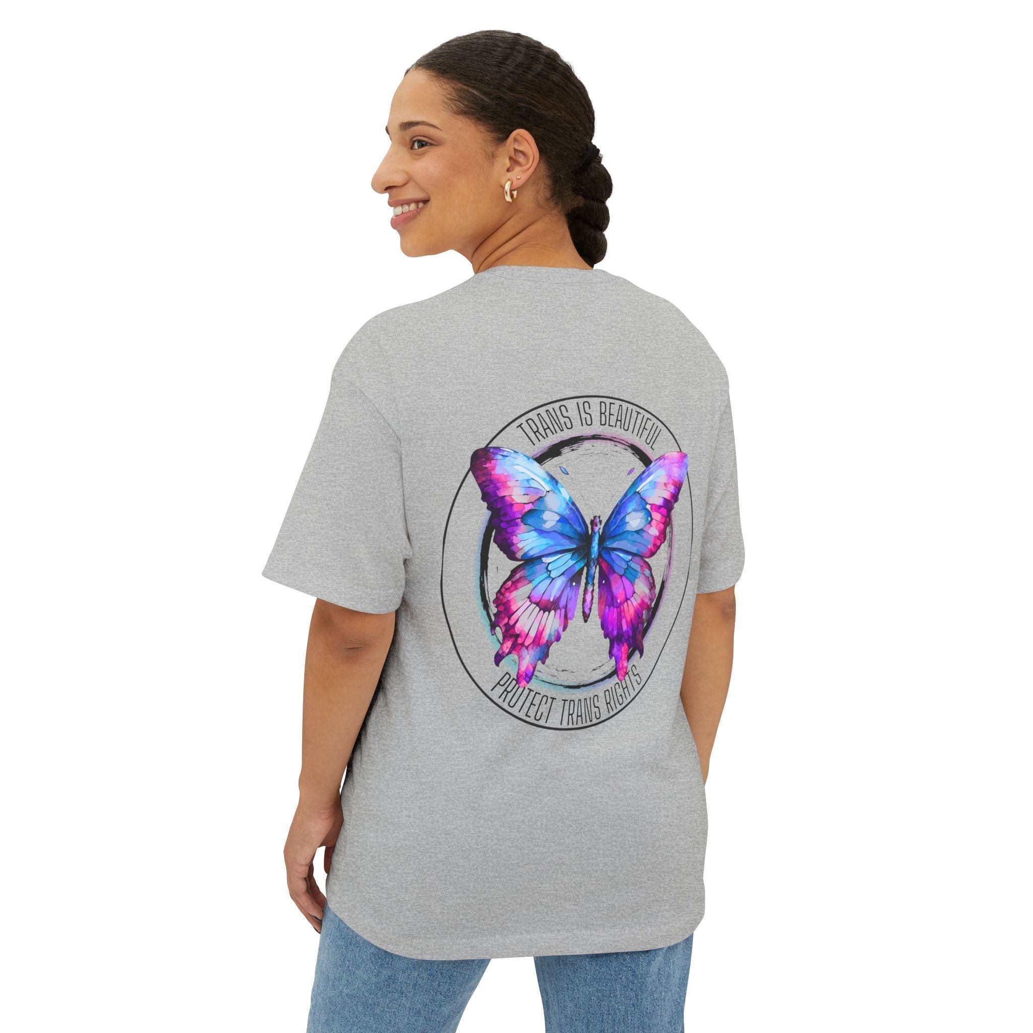 Trans Is Beautiful Butterfly Graphic Comfy Cotton T-Shirt (Unisex) Athletic Grey