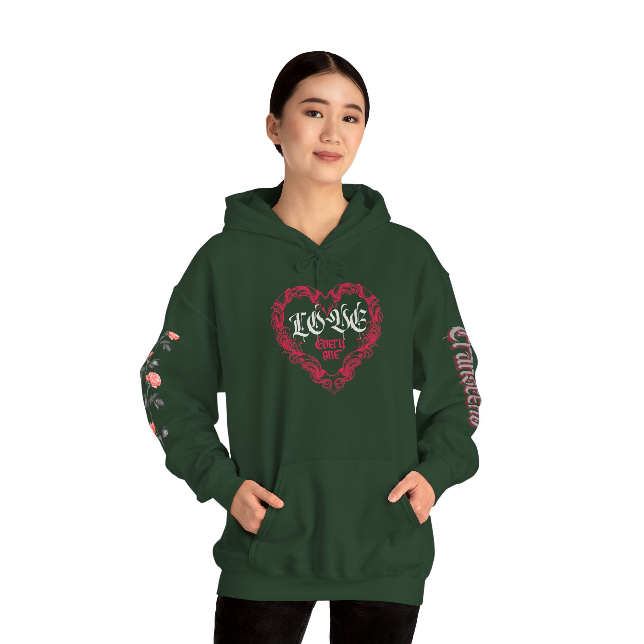 Love Everyone Gothic Graphic Transcend Hoodie Sweatshirt (Unisex) Forest Green