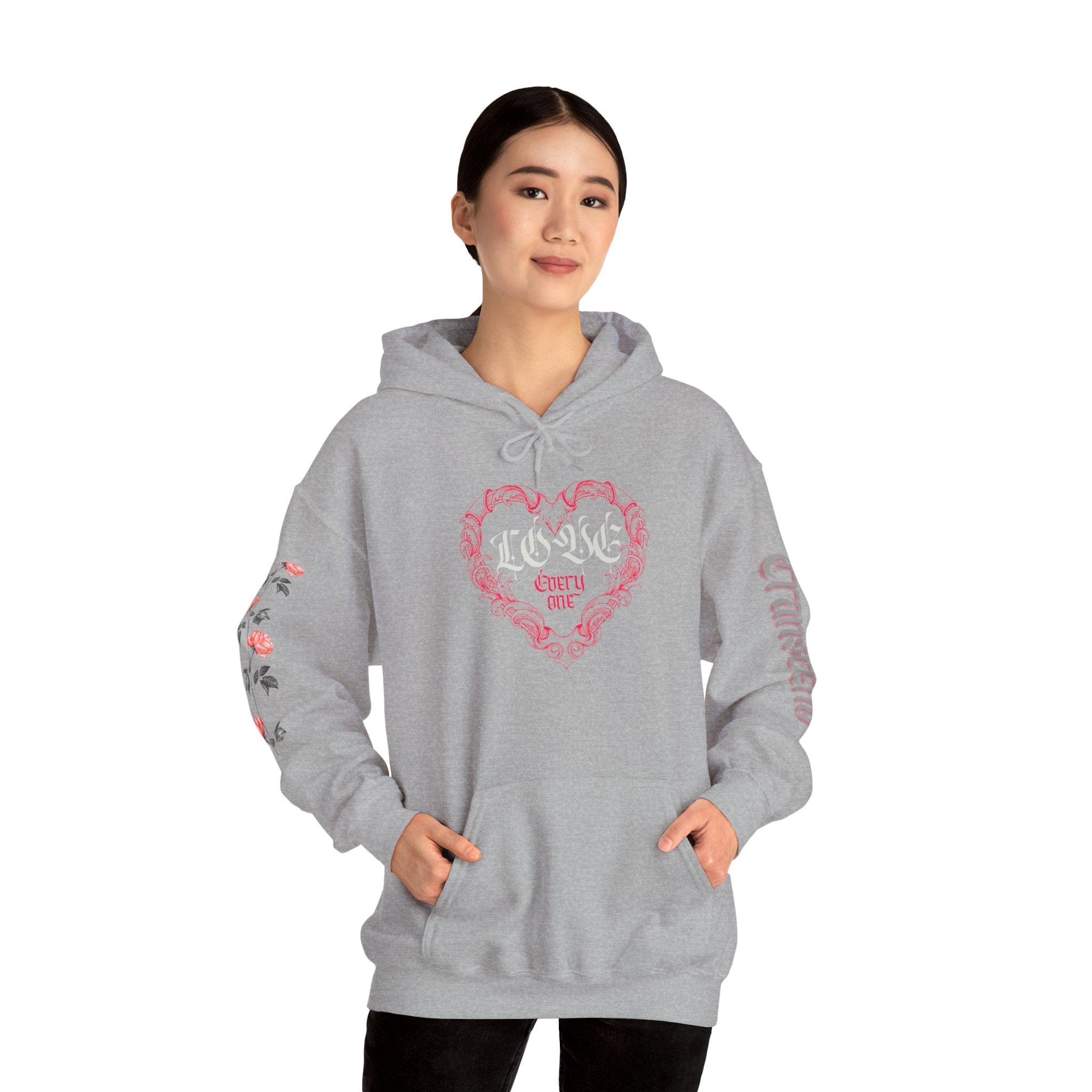 Love Everyone Gothic Graphic Transcend Hoodie Sweatshirt (Unisex) Sport Gray