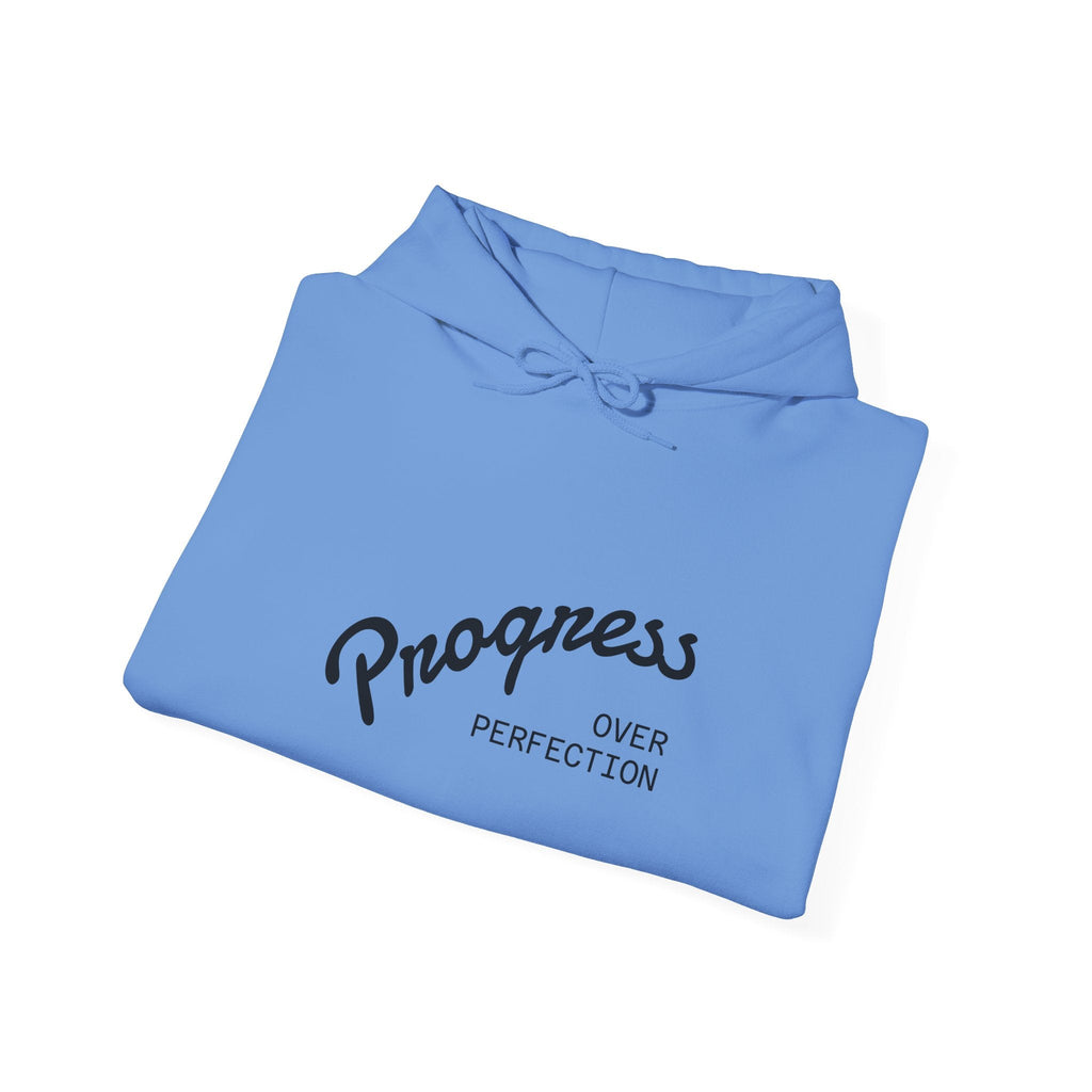 Progress Over Perfection Graphic Hooded Comfy Sweatshirt (Unisex) Carolina Blue