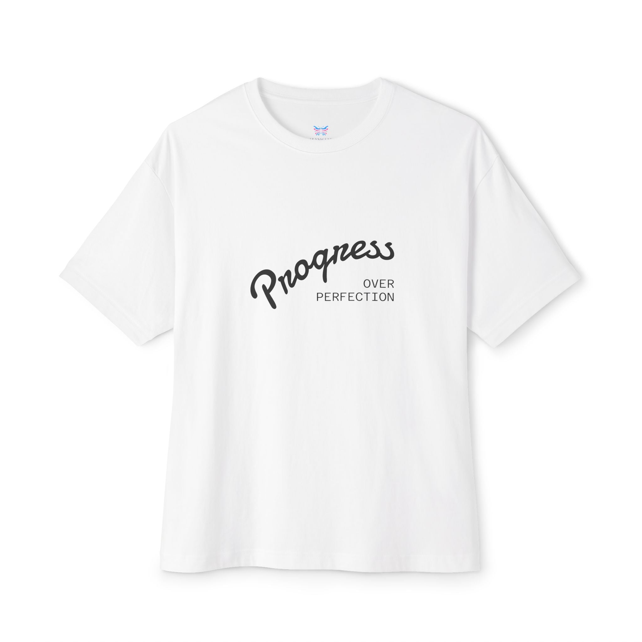 Progress Over Perfection Graphic Oversized Boxy T-Shirt (Unisex) White