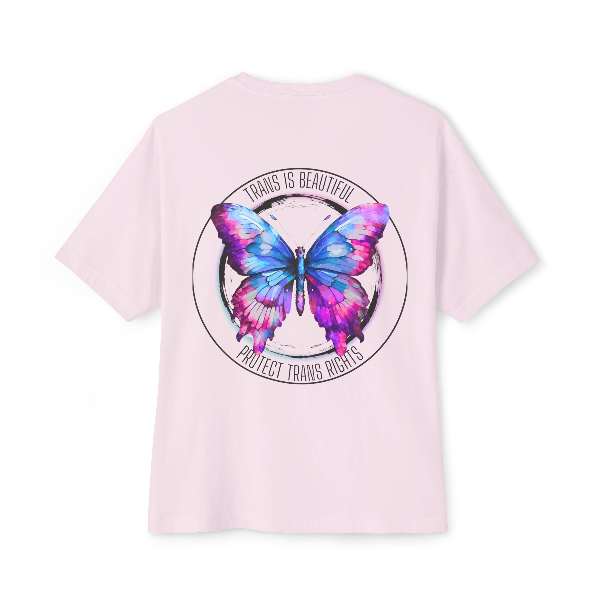 Trans Is Beautiful Butterfly Graphic Comfy Cotton T-Shirt (Unisex) Soft Pink