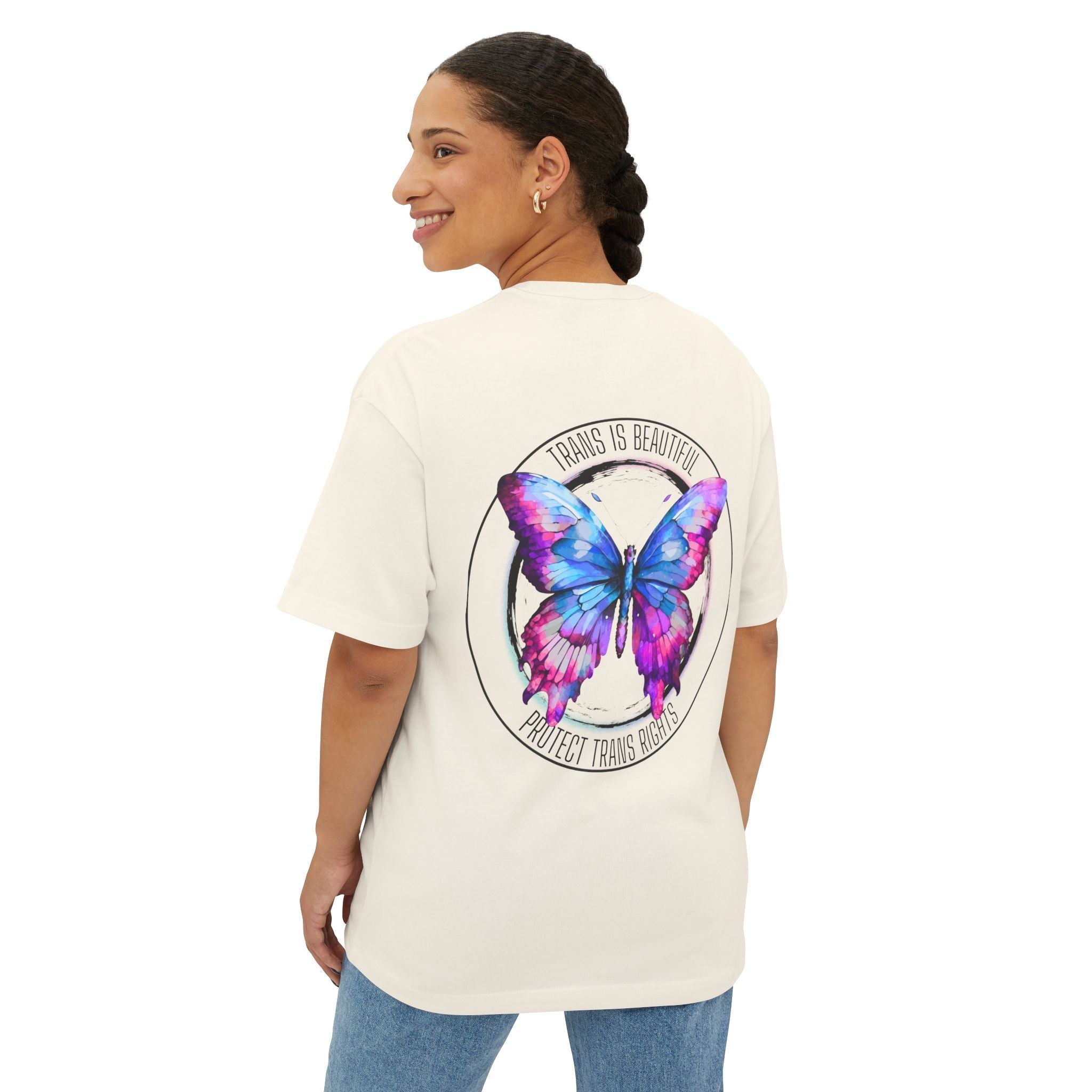Trans Is Beautiful Butterfly Graphic Comfy Cotton T-Shirt (Unisex) Natural