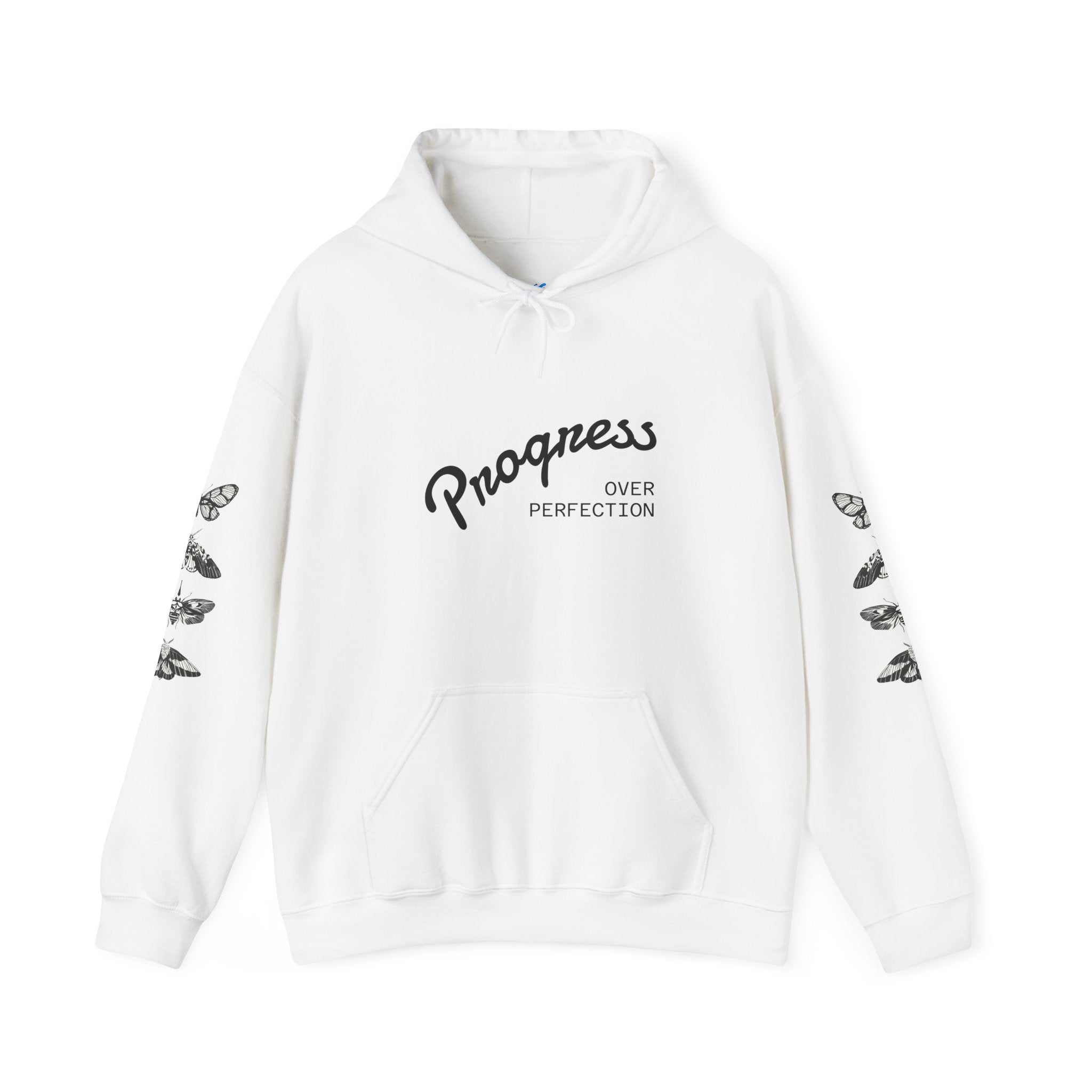 Progress Over Perfection Graphic Hooded Comfy Sweatshirt (Unisex) White