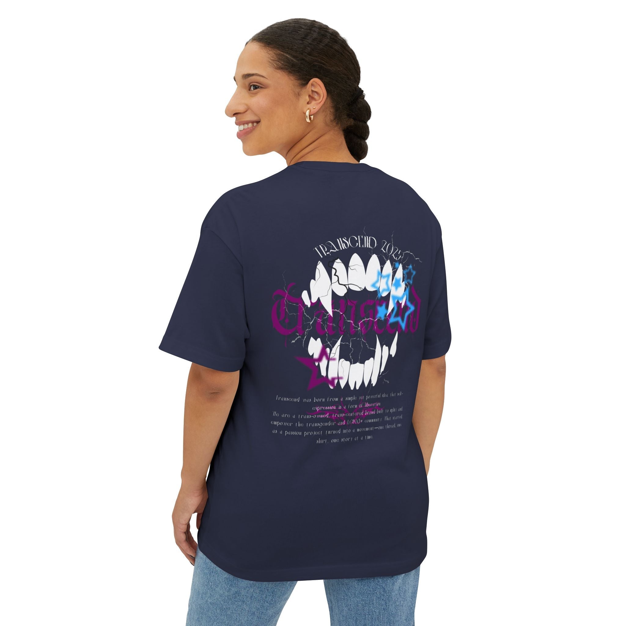 Bite Back Transcend Oversized Boxy T-Shirt (Unisex) Navy